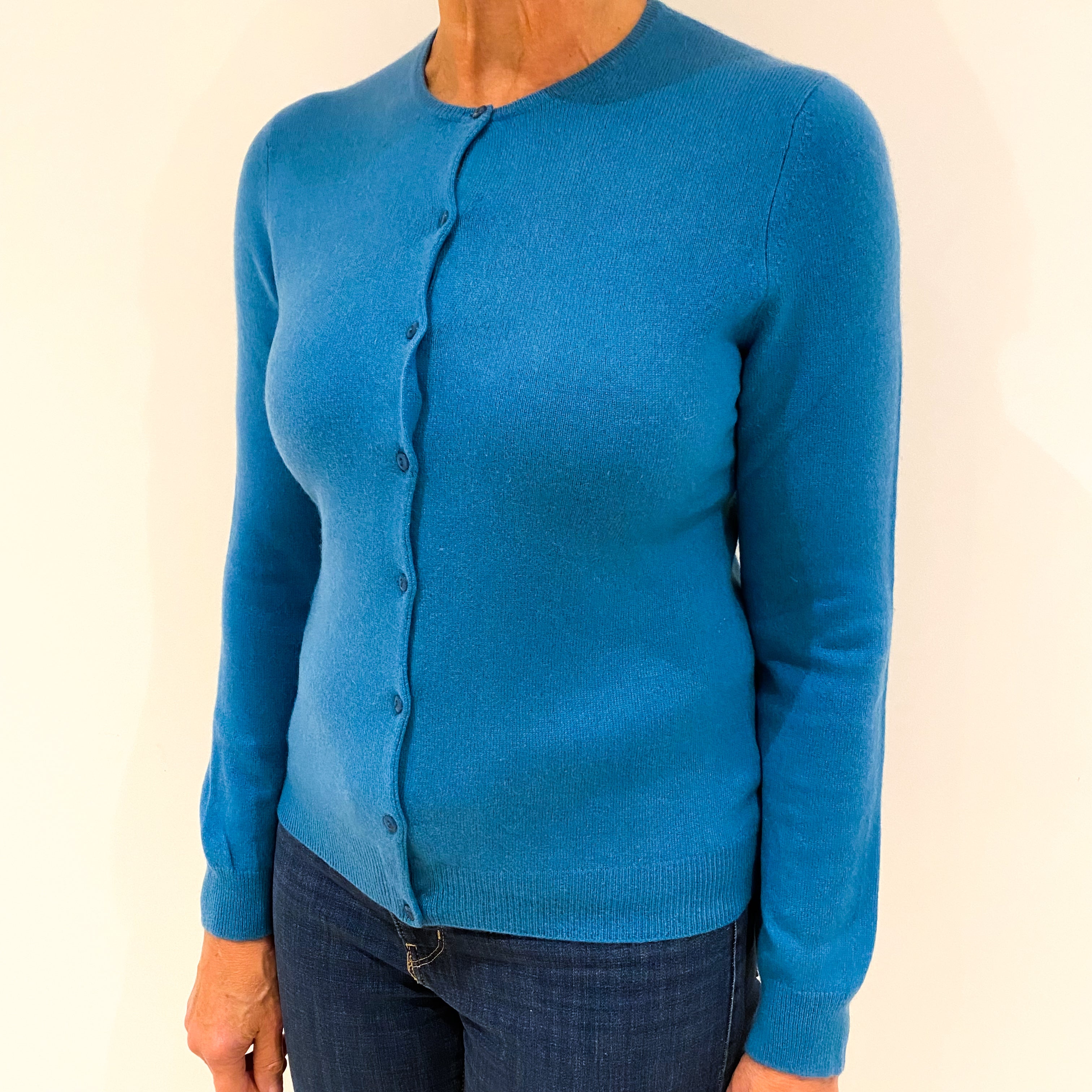 Pale Teal Blue Cashmere Cardigan Medium