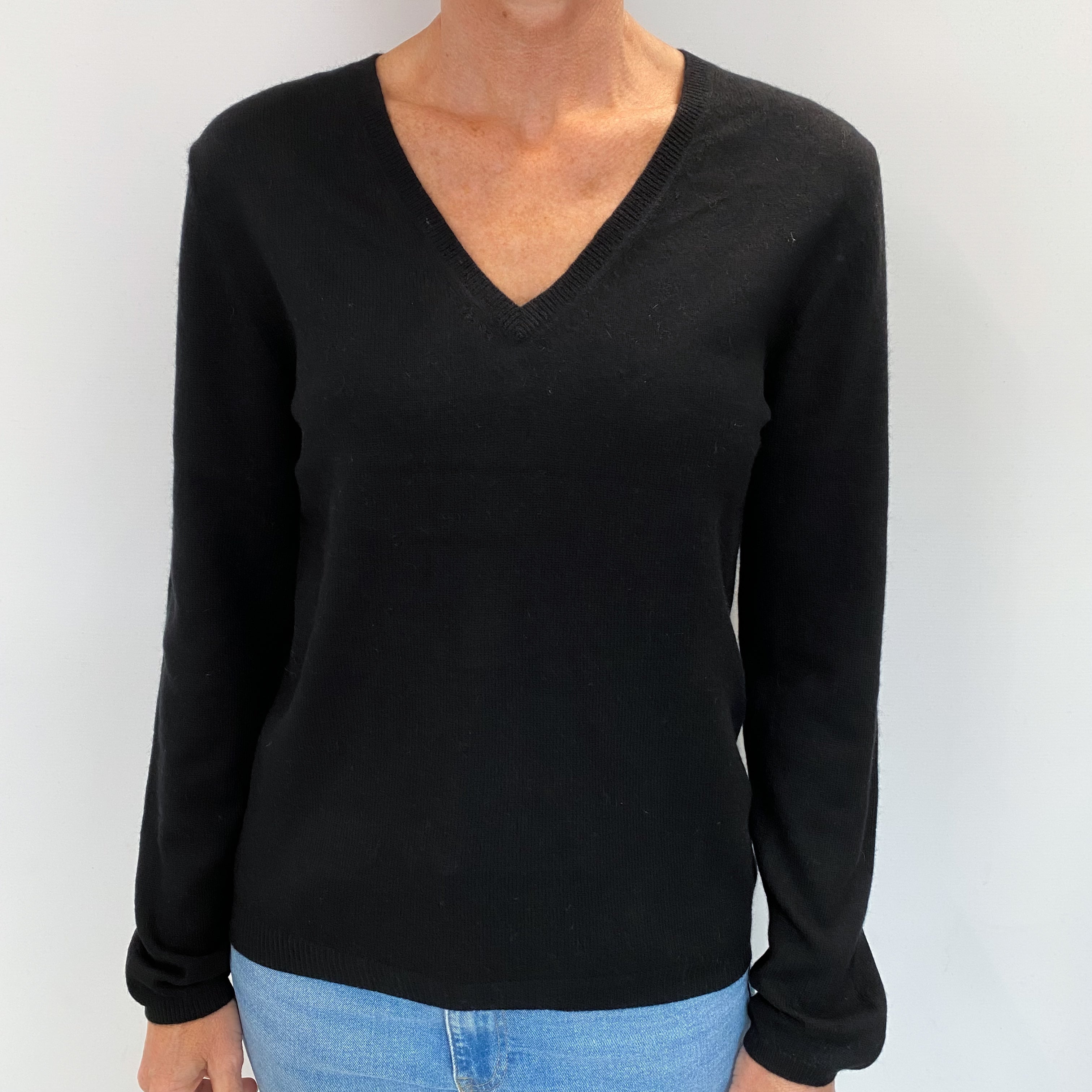 Black Cashmere V Neck Jumper Small
