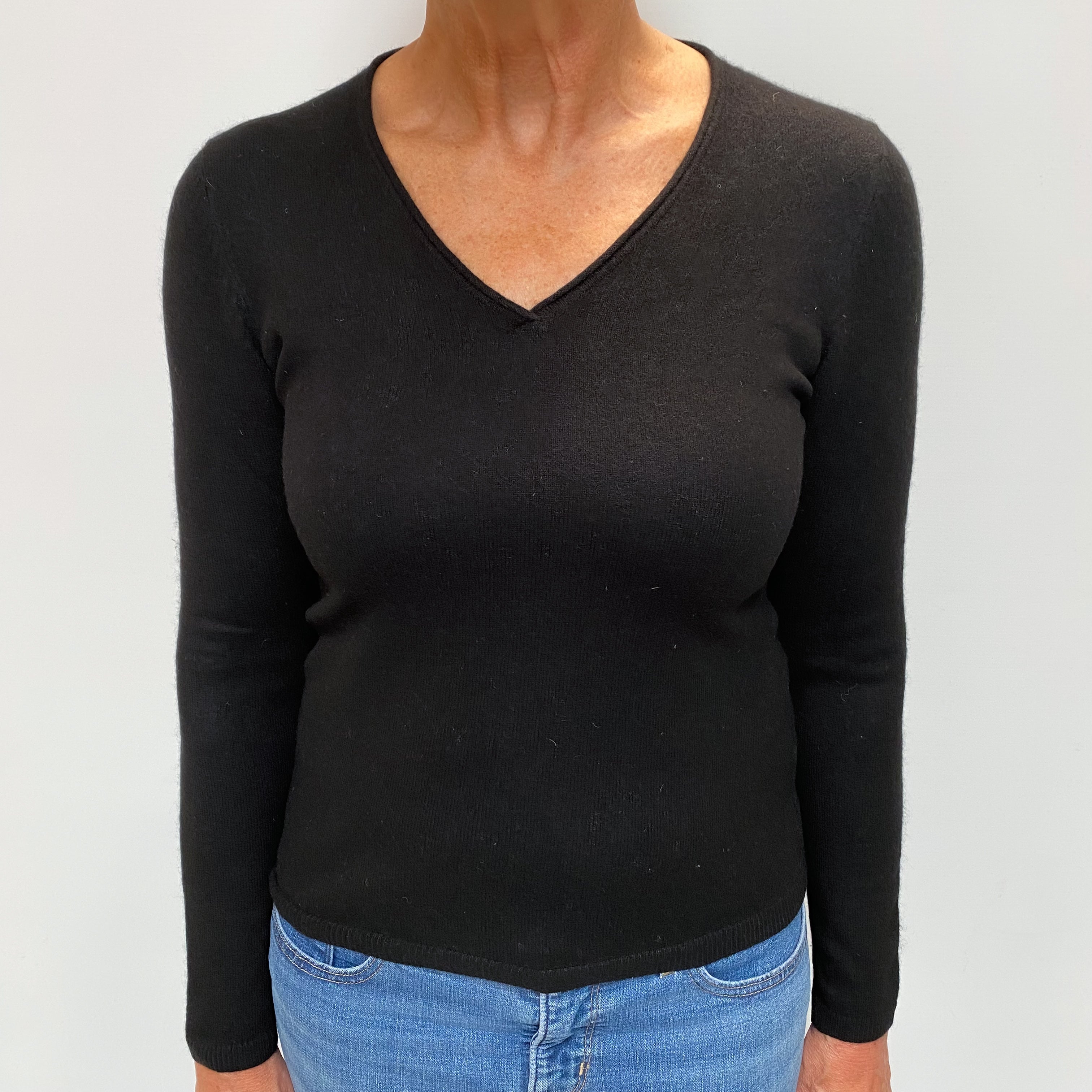 Black Cashmere V Neck Jumper Medium