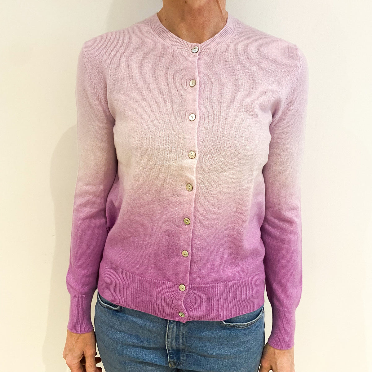 Purple Ombre Cashmere Crew Neck Cardigan Small