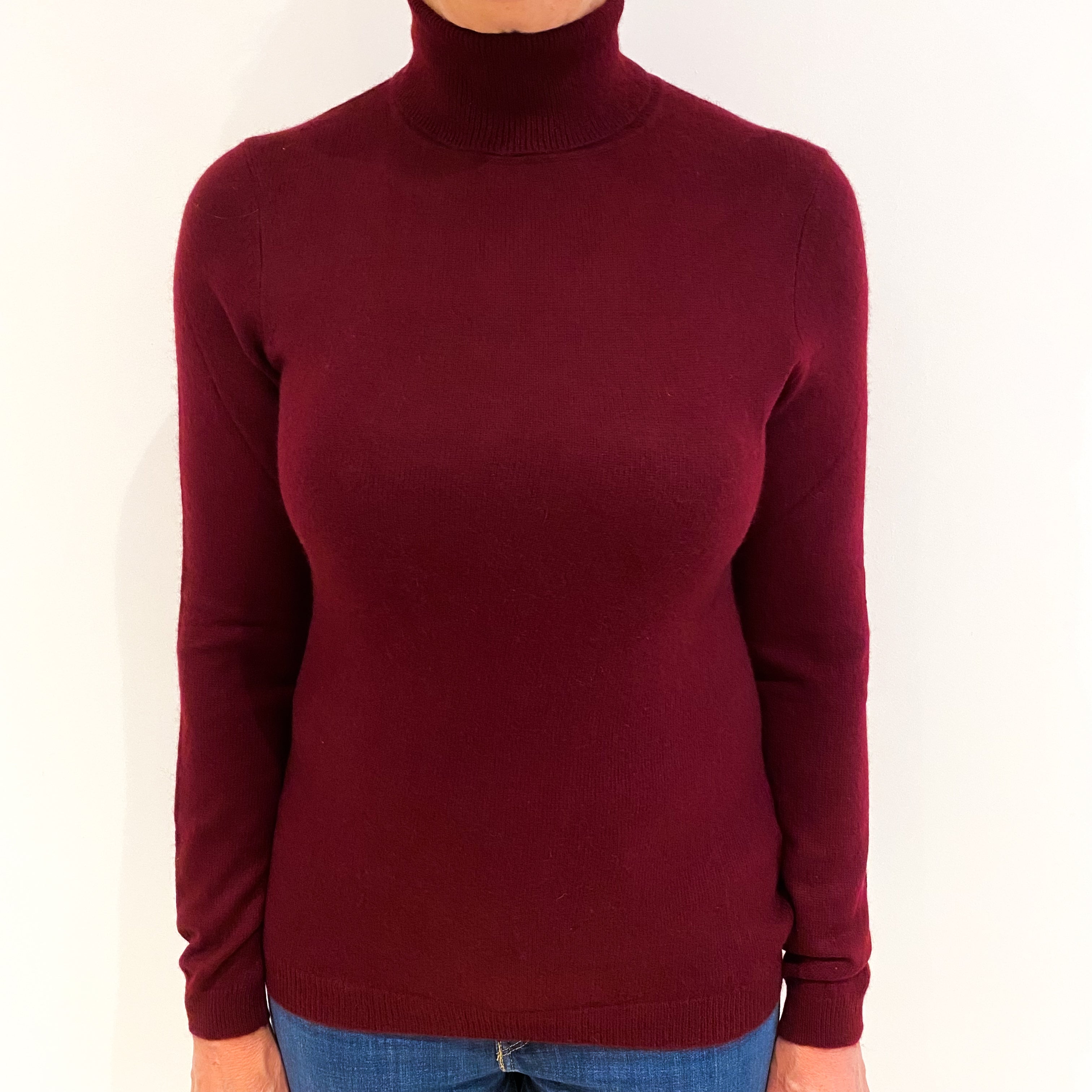 Claret Red Cashmere Polo Neck Jumper Medium
