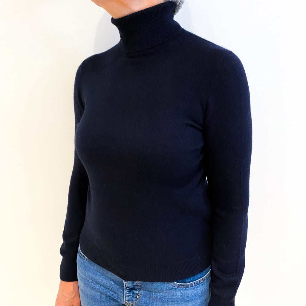 Navy Cashmere Polo Neck Jumper Medium