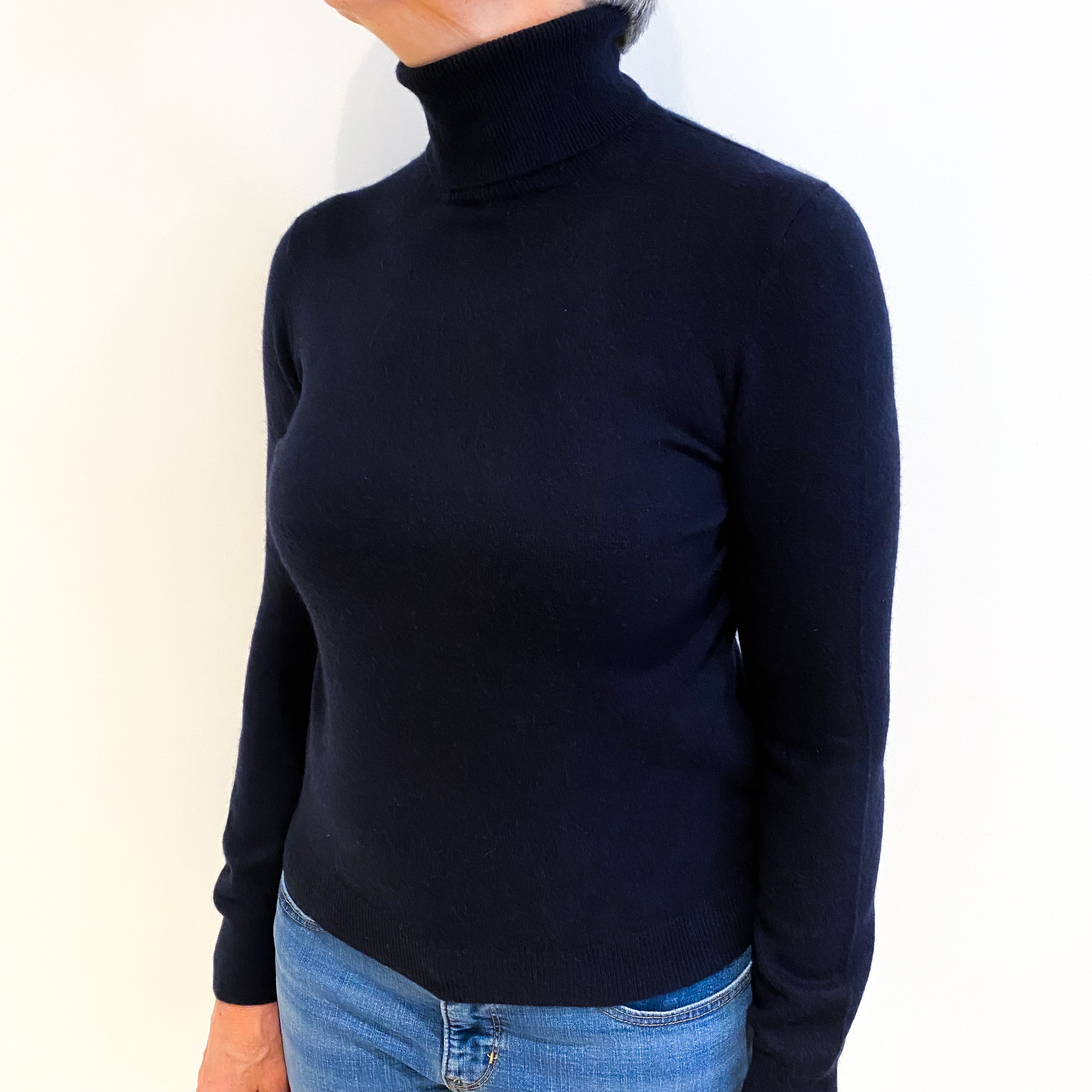 Navy Cashmere Polo Neck Jumper Medium