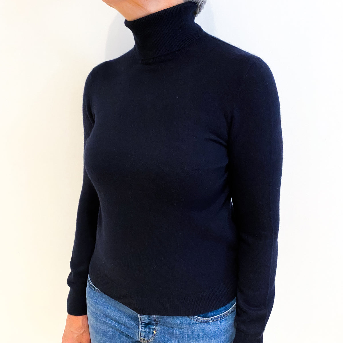 Navy Cashmere Polo Neck Jumper Medium