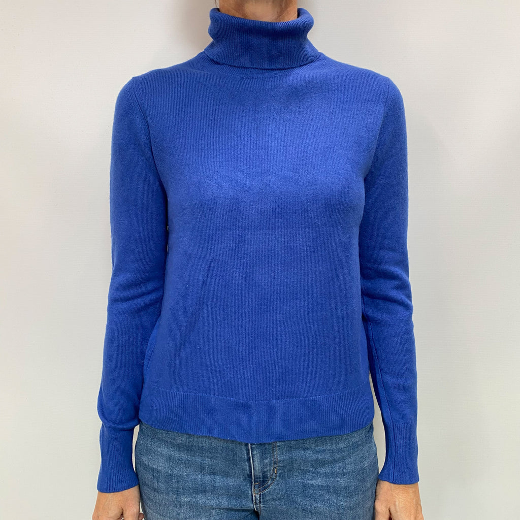 Cobalt Blue Cashmere Polo Neck Jumper Small