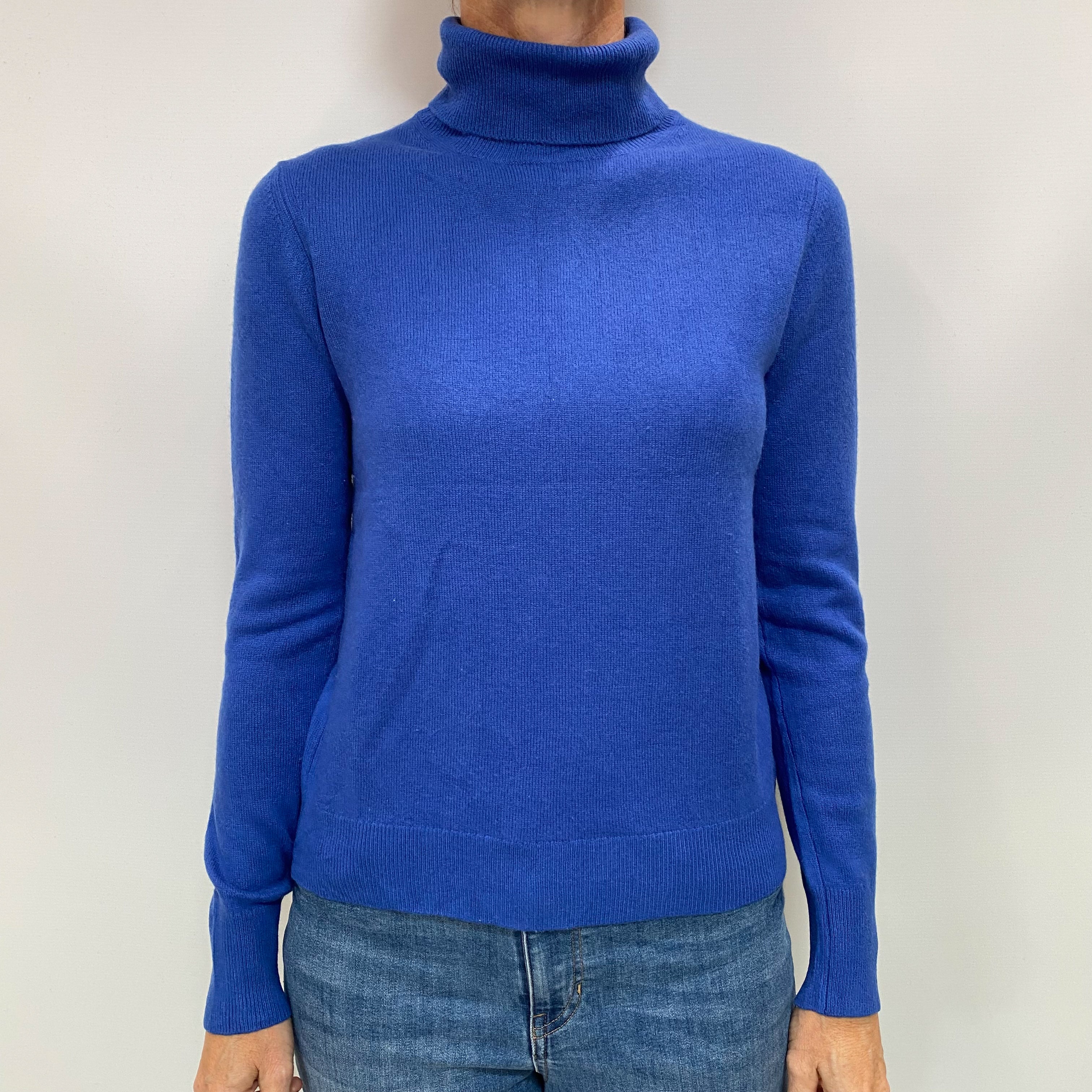 Cobalt Blue Cashmere Polo Neck Jumper Small