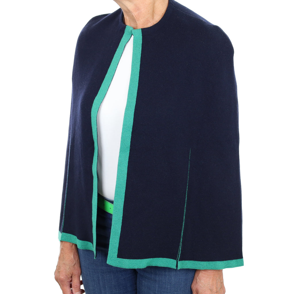 Navy and Jade Cashmere Cape Medium