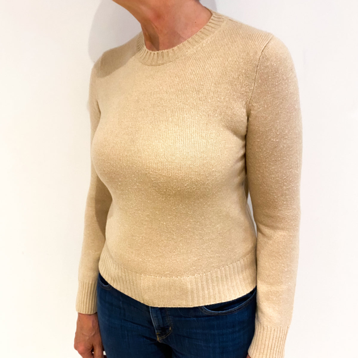 Beige Cashmere Crew Neck Jumper Medium