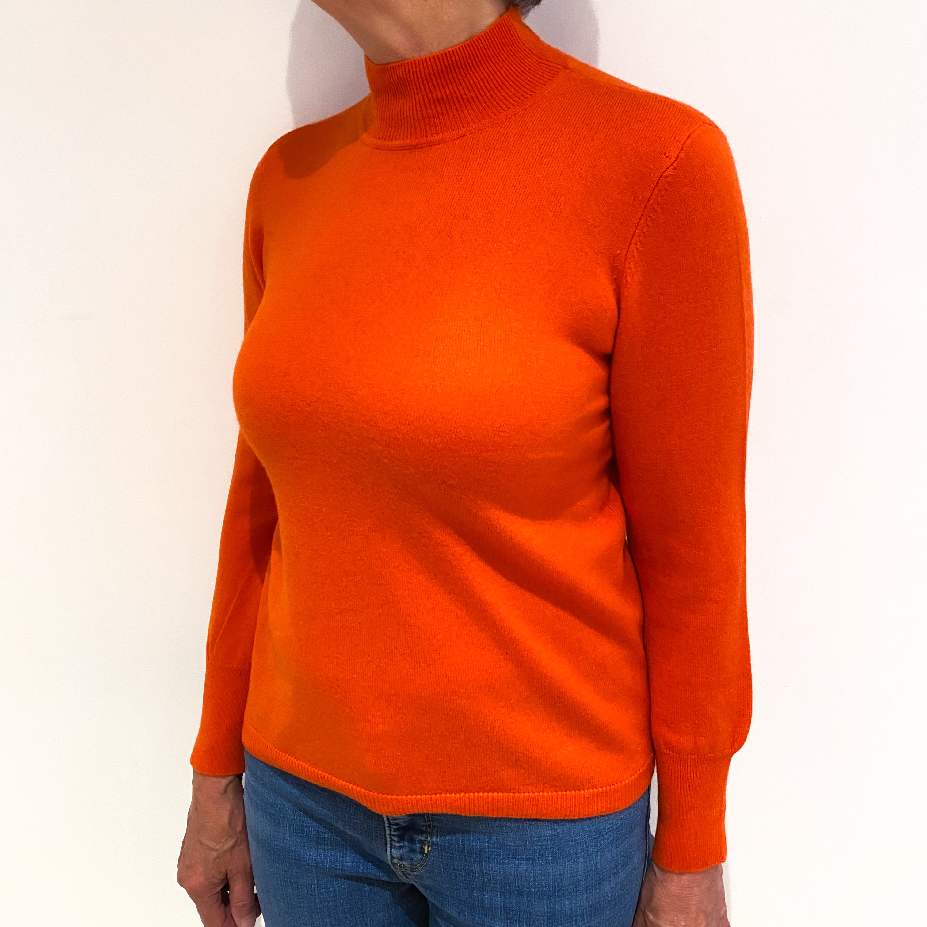 Tangerine Orange Cashmere Turtle Neck Jumper Medium
