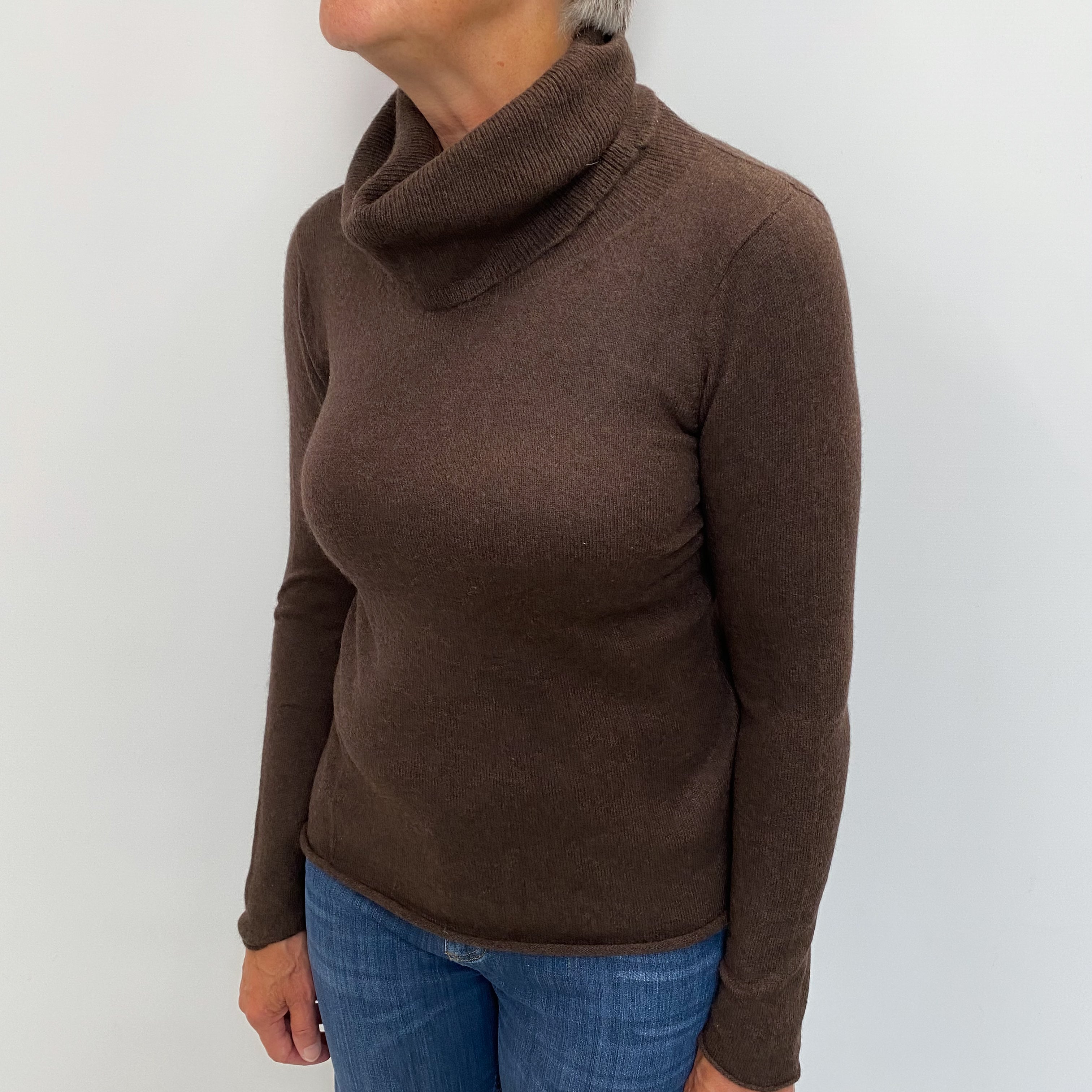 Mole Brown Cashmere Cowl Neck Jumper Medium