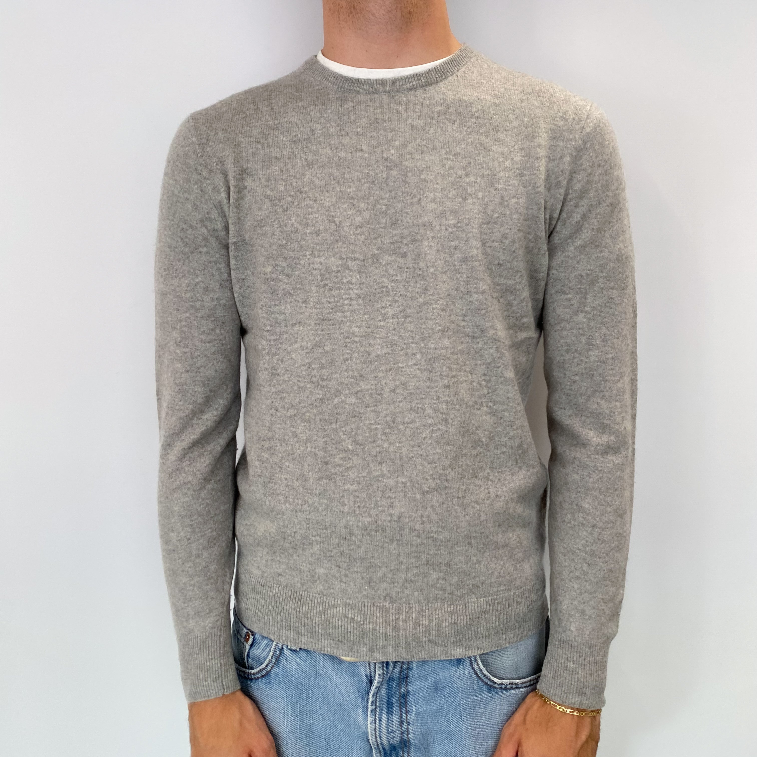 Men's Smoke Grey Cashmere Crew Neck Jumper Medium