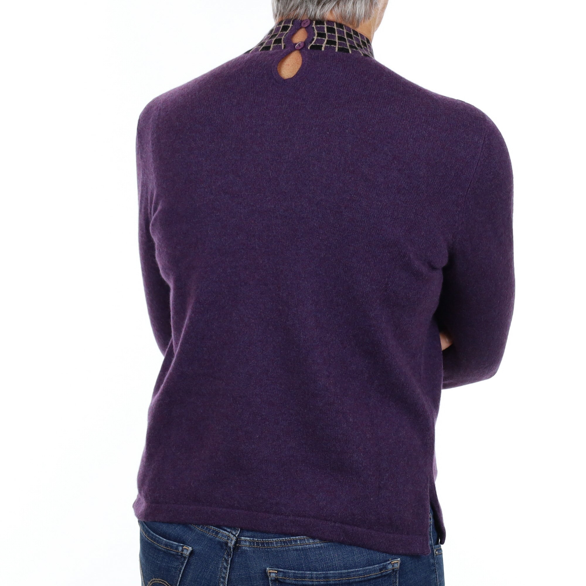 Blueberry Purple Cashmere Patterned Turtle Neck Jumper Medium