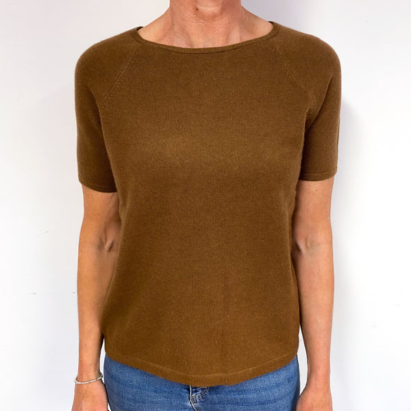 Chestnut Brown Short Sleeve Cashmere Crew Neck Jumper Medium