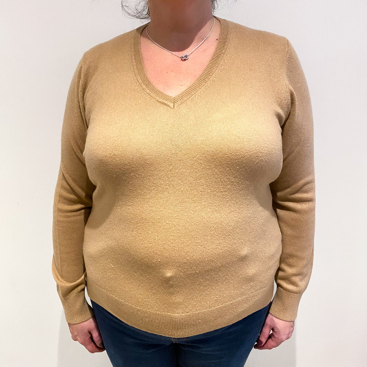Caramel Brown Cashmere V Neck Jumper Extra Large