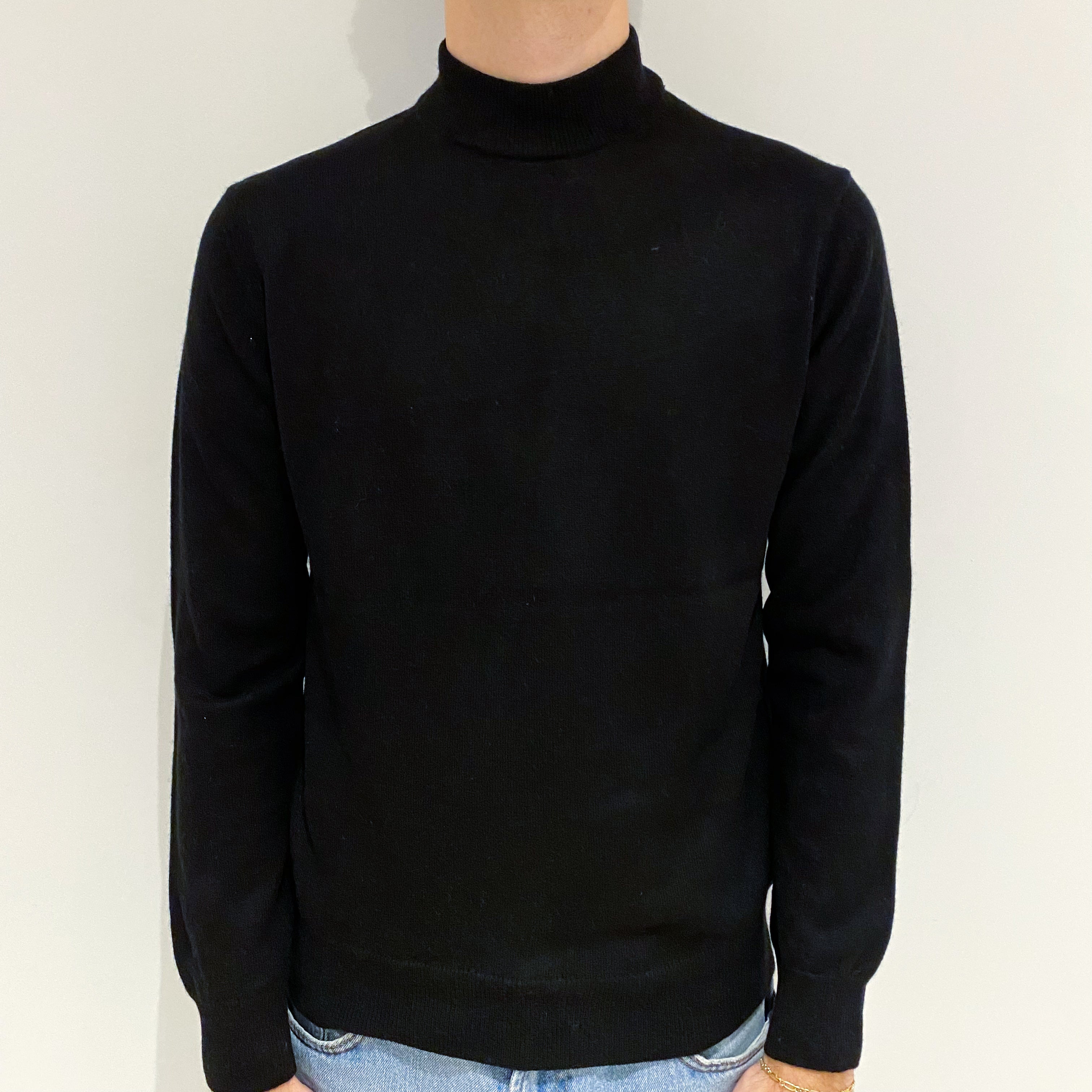 Men's Black Cashmere Turtle Neck Jumper Large