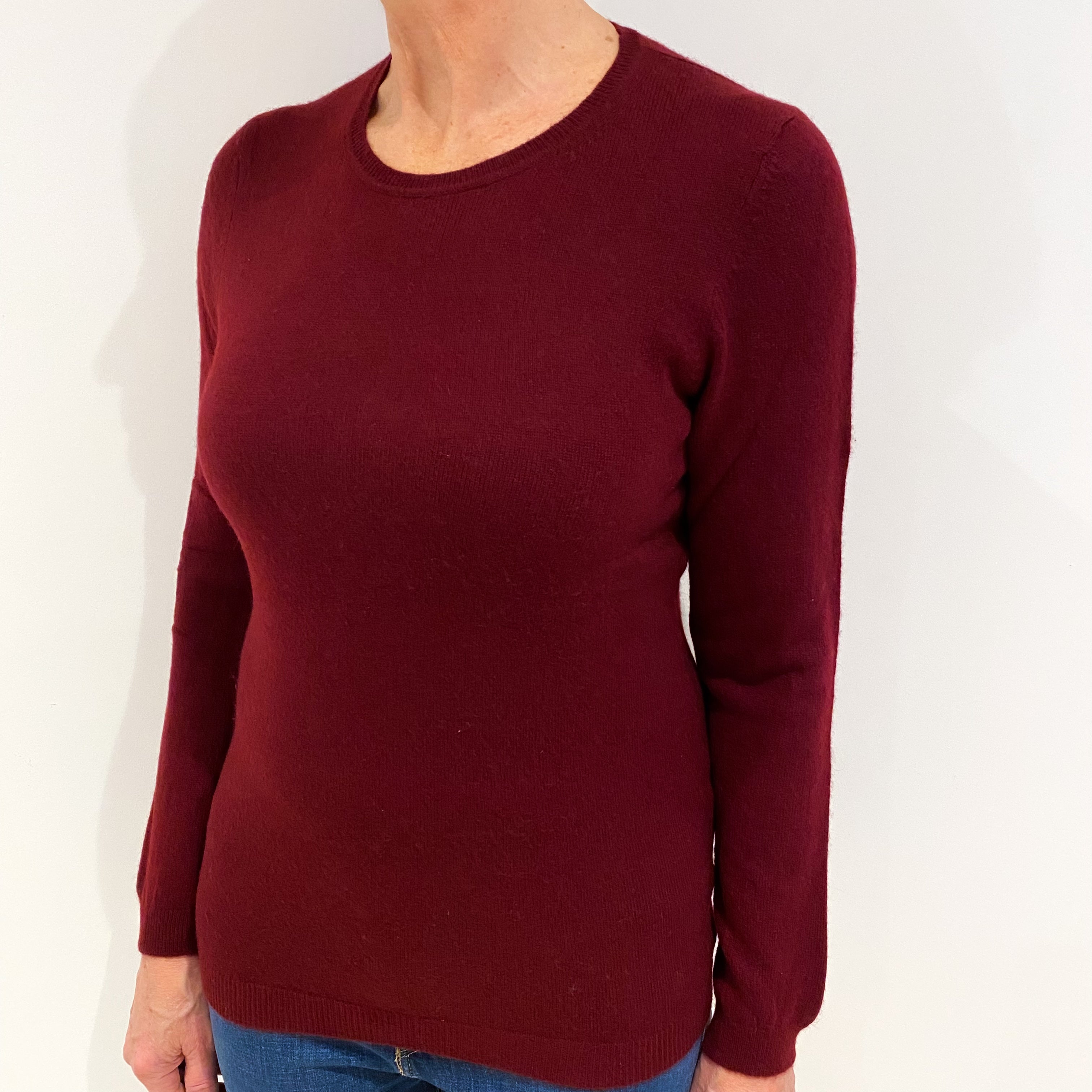Burgundy Red Cashmere Crew Neck Jumper Medium