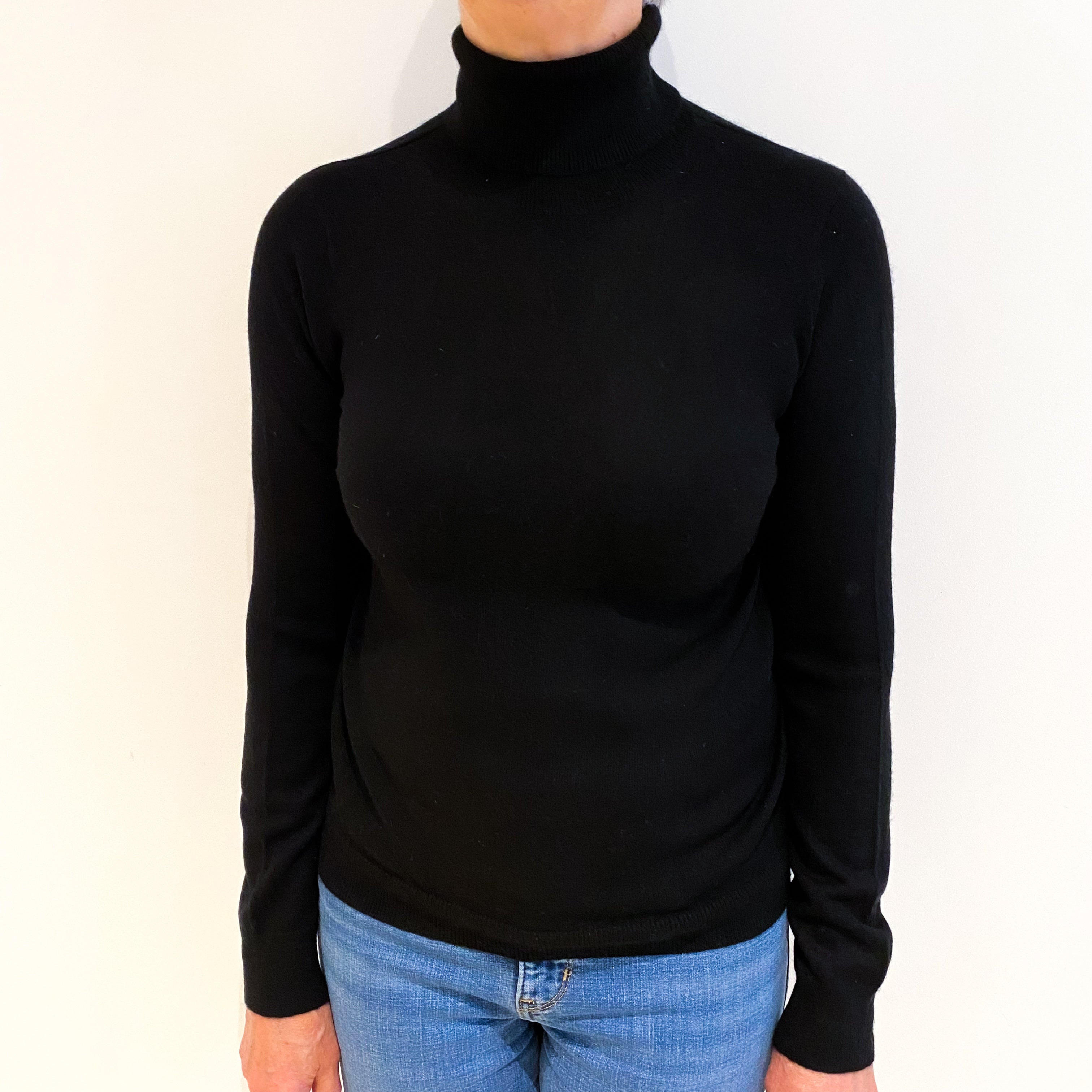 Black Cashmere Polo Neck Jumper Medium