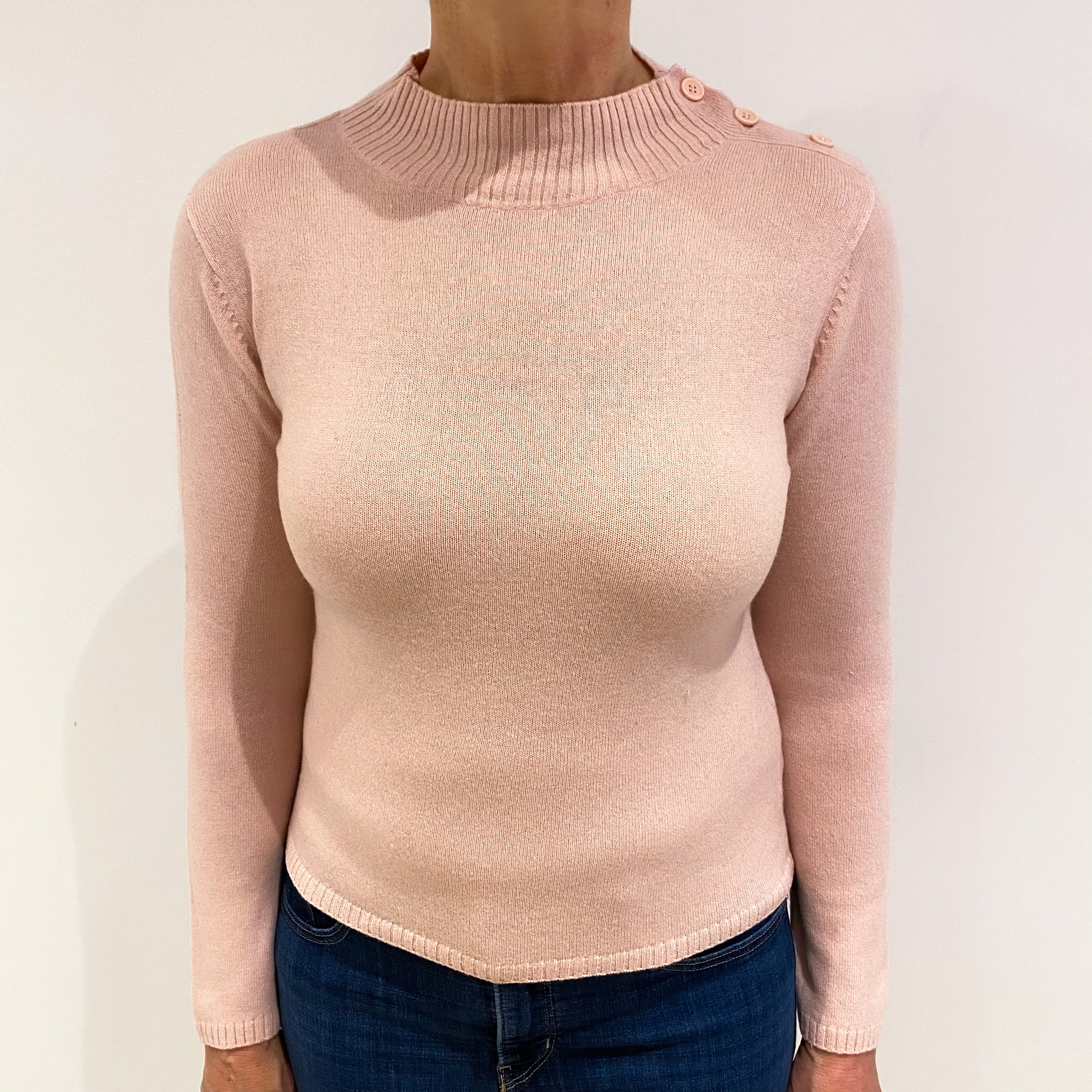 Dusky Pink Cashmere Turtle Neck Jumper Medium