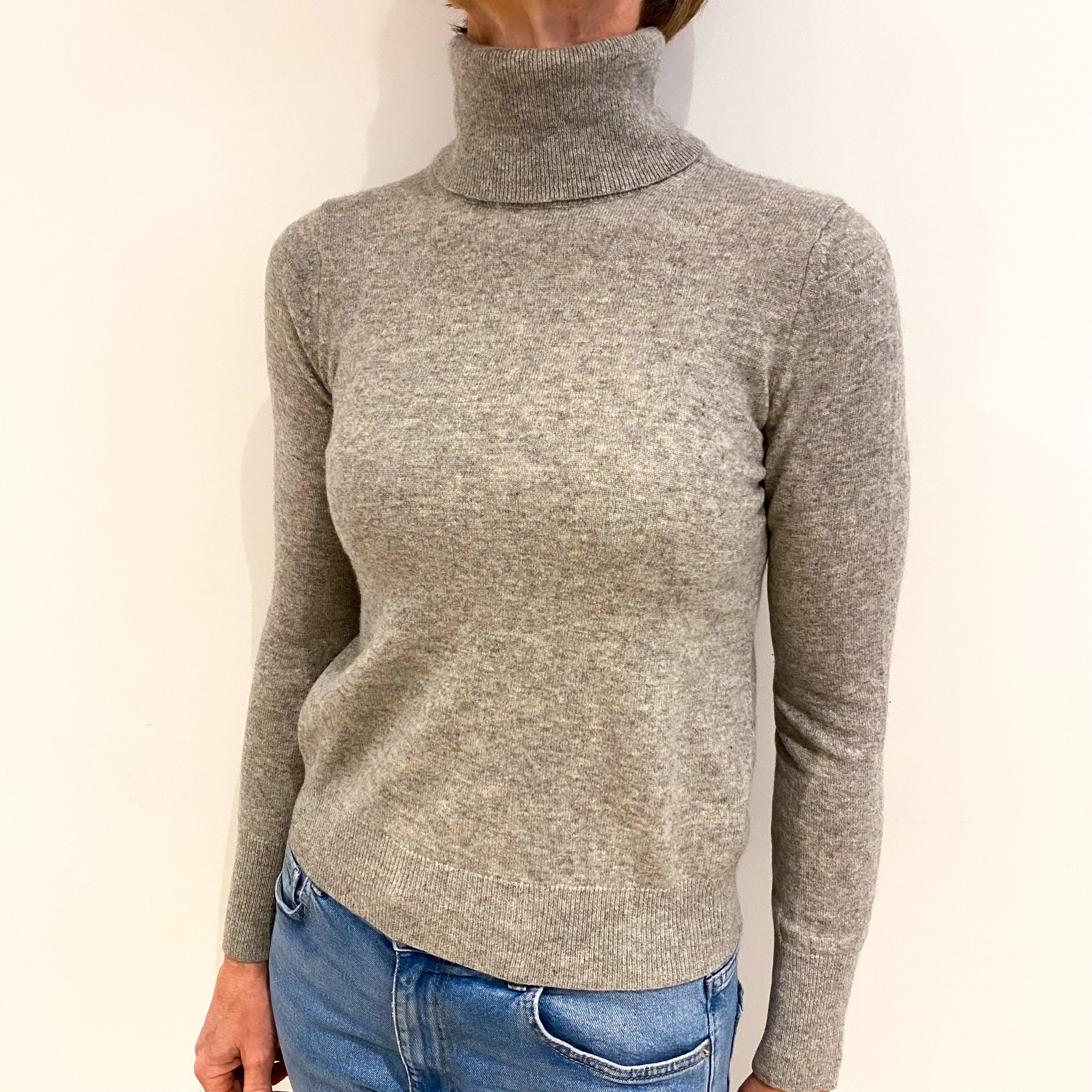 Smoke Grey Cashmere Polo Neck Jumper Small