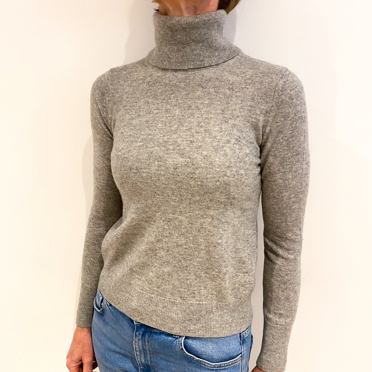 Smoke Grey Cashmere Polo Neck Jumper Small