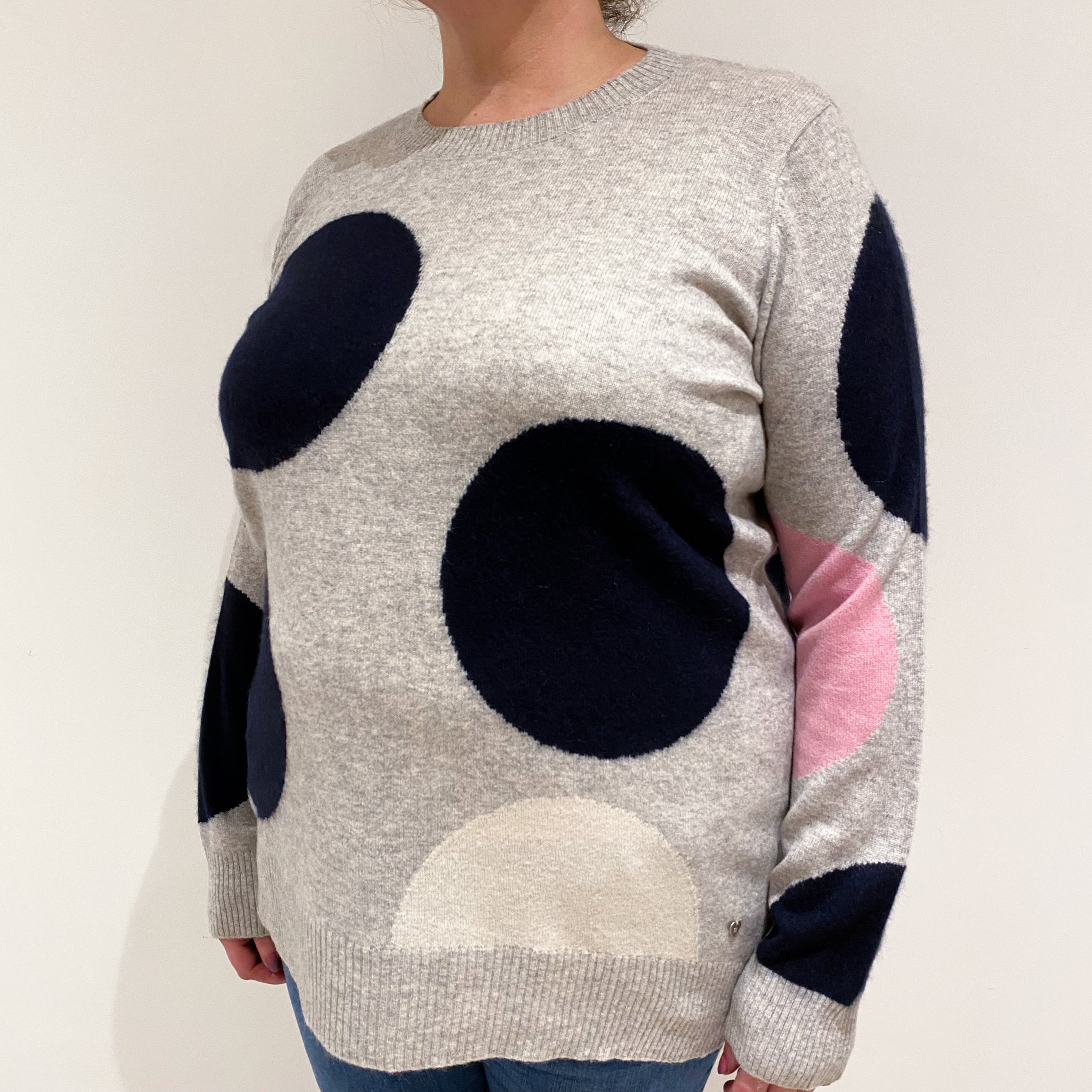Smoke Grey Spotted Cashmere Crew Neck Jumper Extra Large