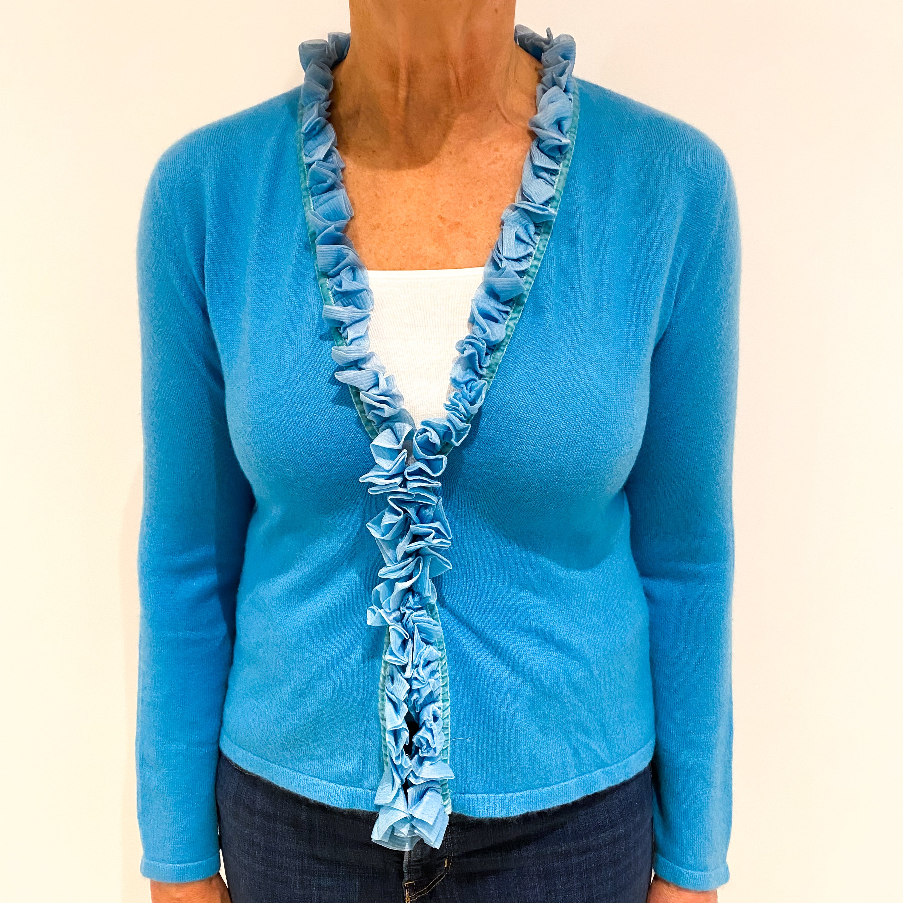 Turquoise Blue Cashmere V- neck Cardigan Medium