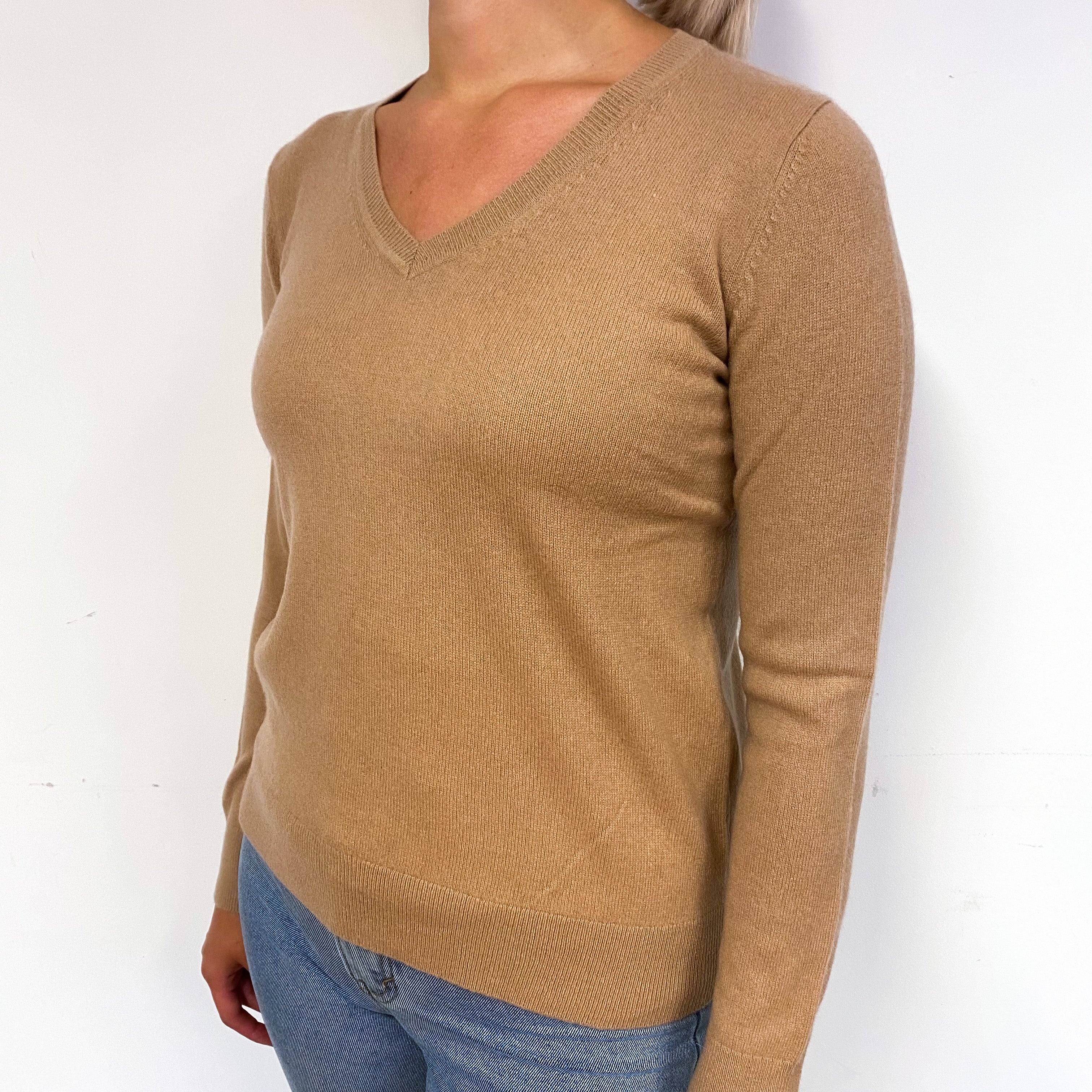 Quince Caramel Brown Cashmere V-Neck Jumper