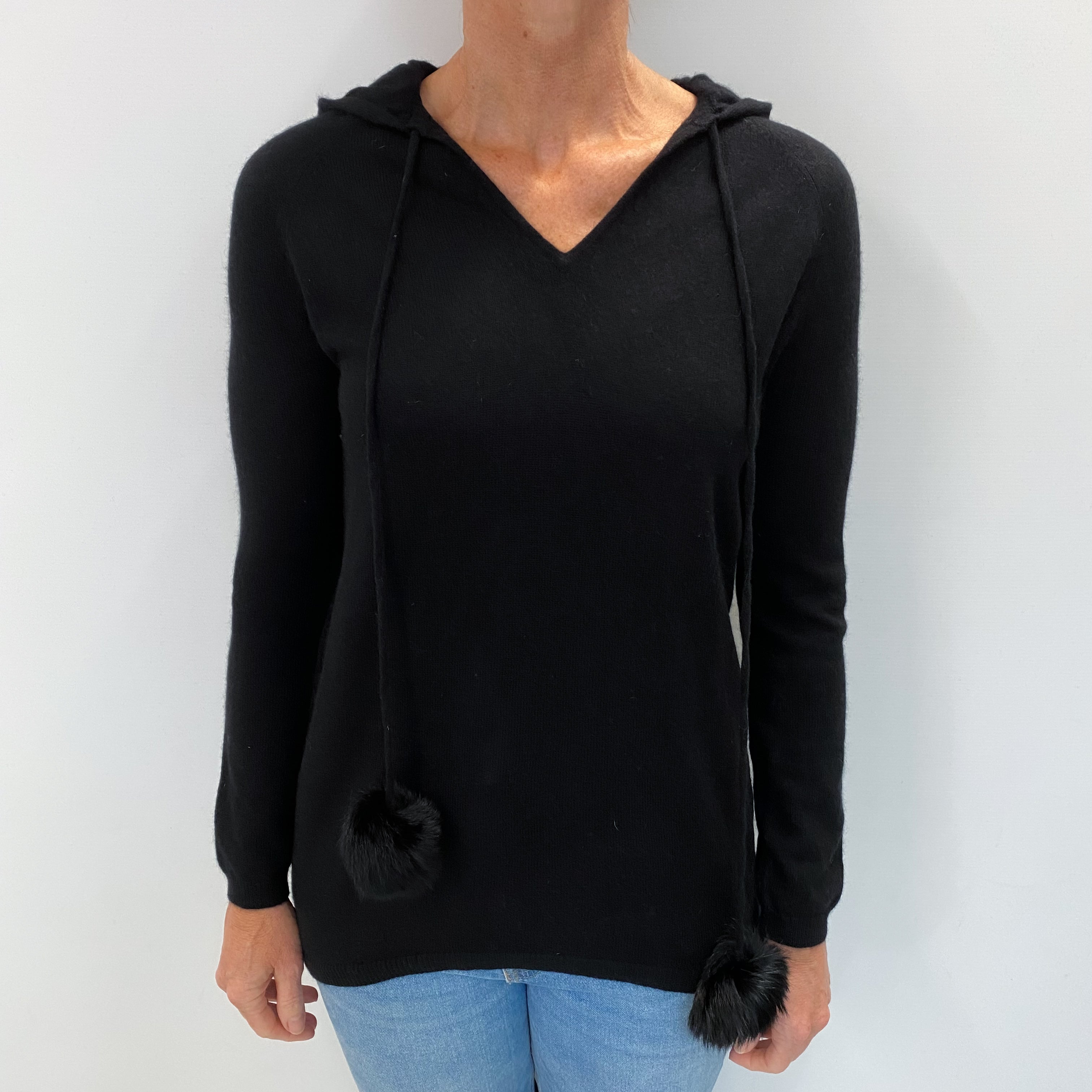 Black Cashmere Hoodie Jumper Small