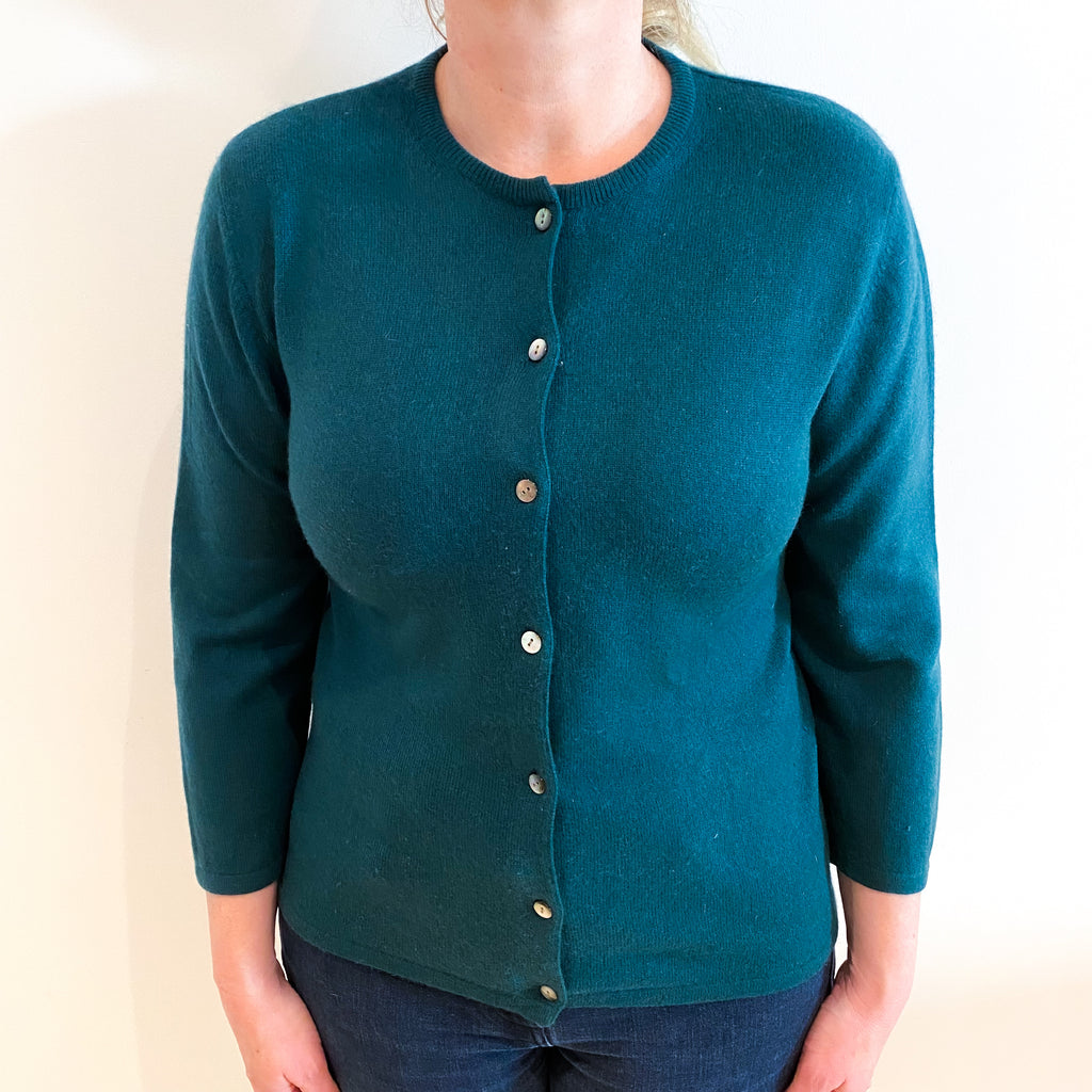 Dark Forest Green Cashmere Crew Neck Cardigan Large