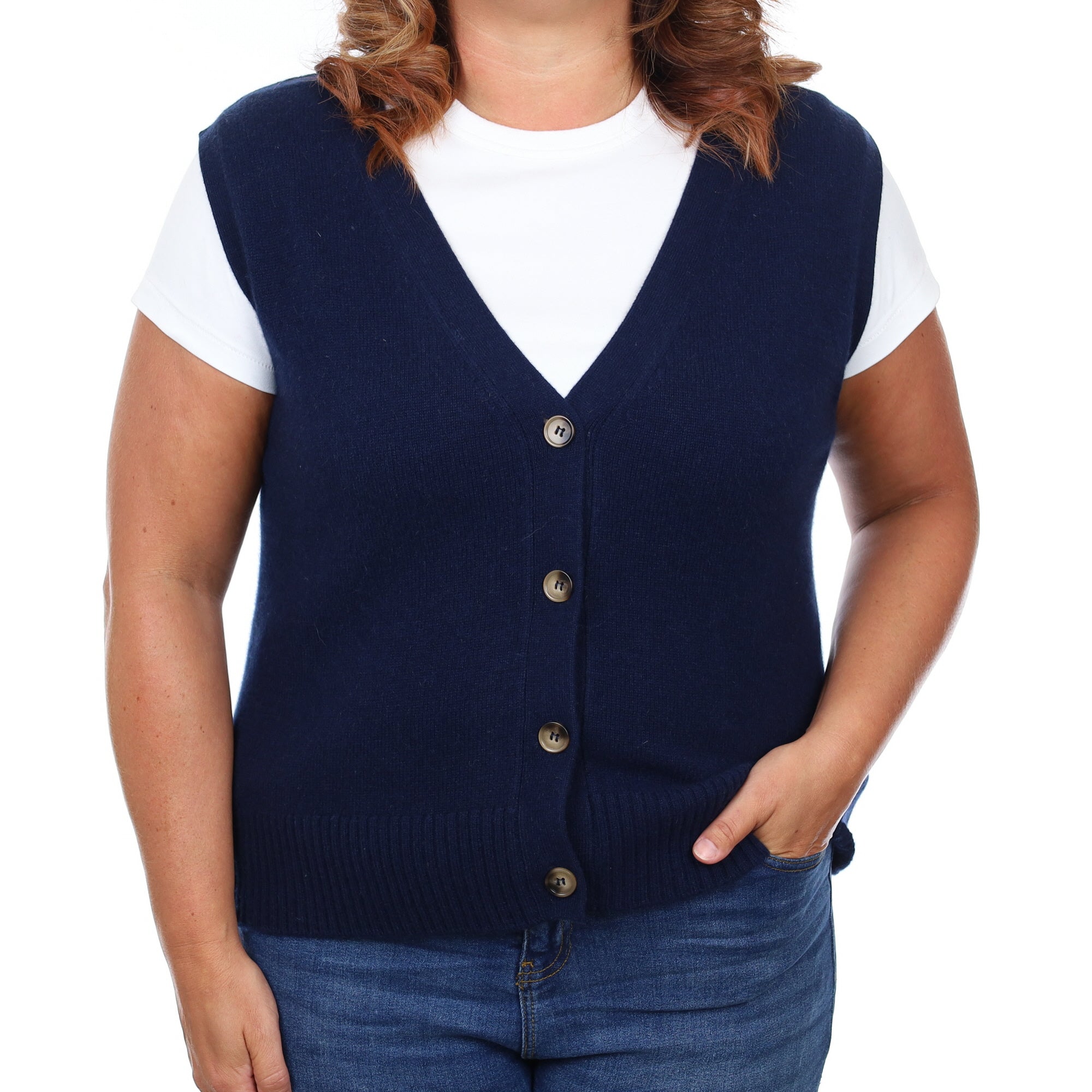 Brand New Navy Luxury Cashmere V Neck Waistcoat Large UK 16-18