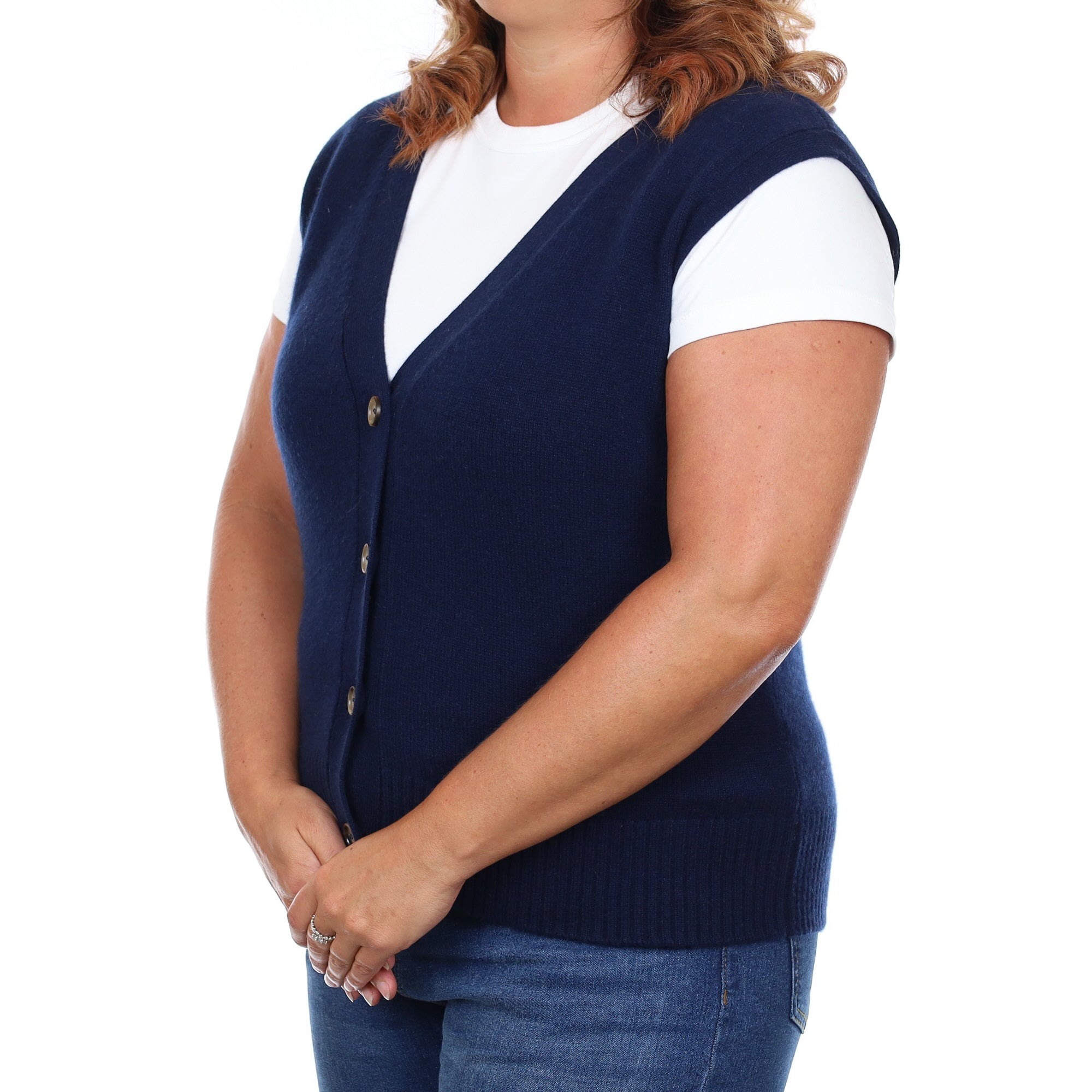 Brand New Navy Luxury Cashmere V Neck Waistcoat Large UK 16-18