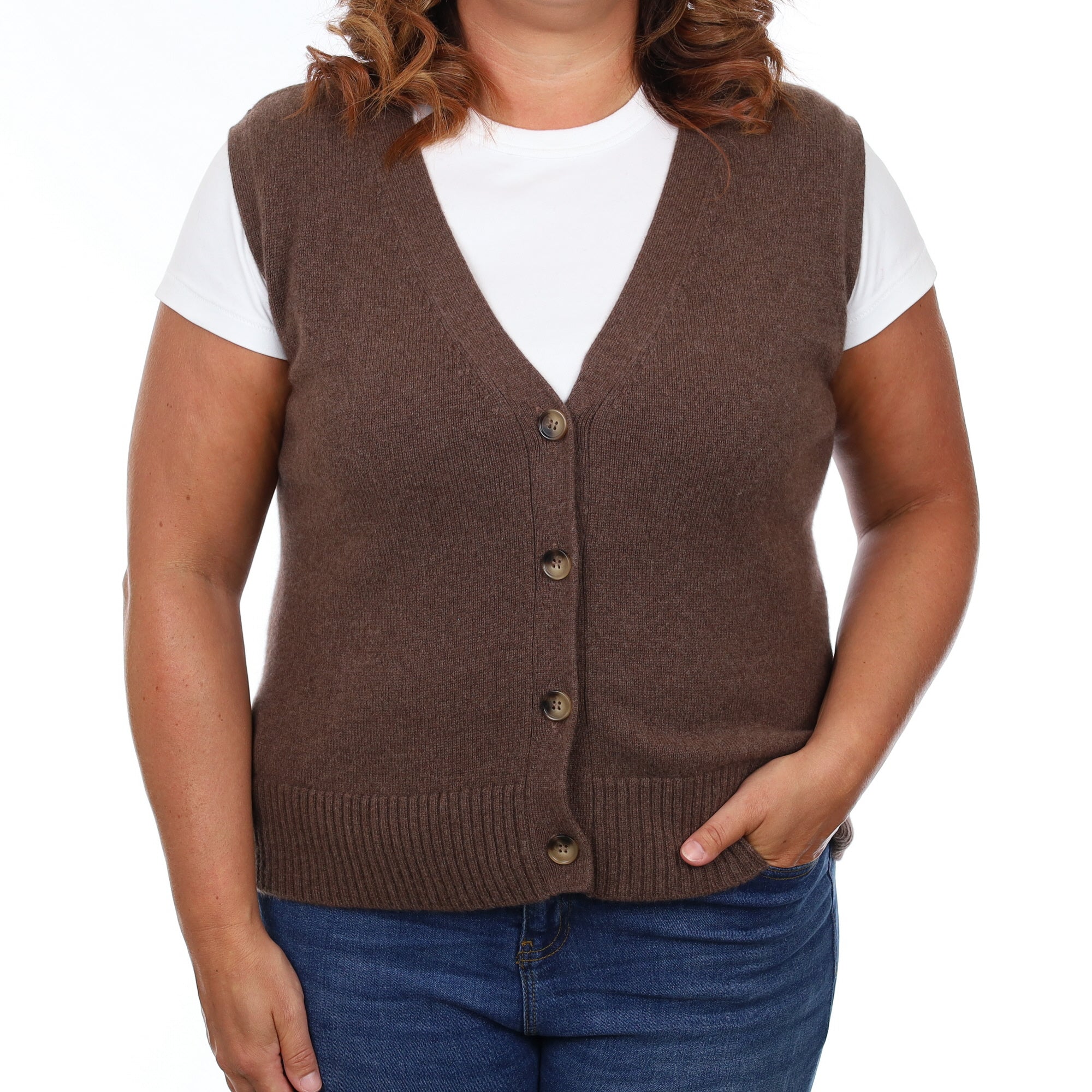 Brand New Mocha Luxury Cashmere V Neck Waistcoat Large UK 16-18