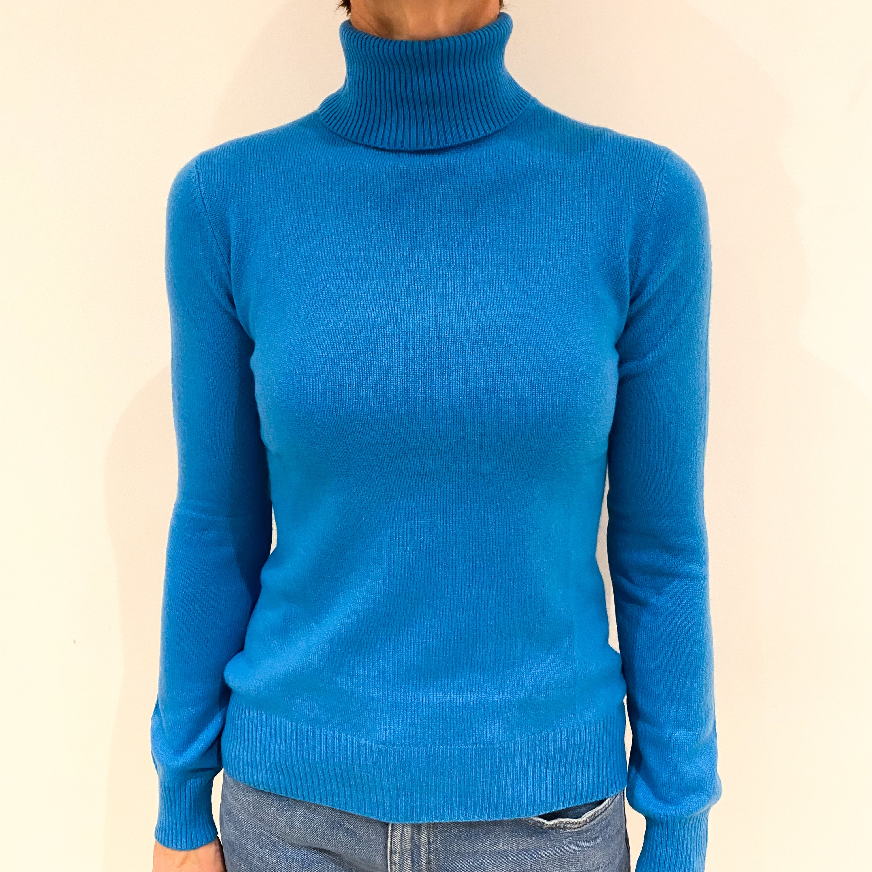 Turquoise Blue Cashmere Polo Neck Jumper Small