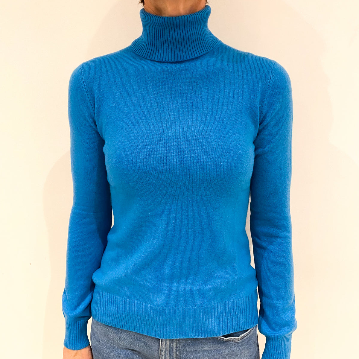 Turquoise Blue Cashmere Polo Neck Jumper Small