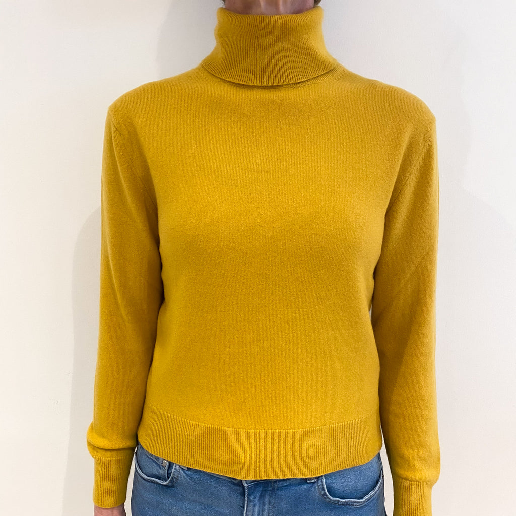 Mustard Yellow Cashmere Polo Neck Jumper Small