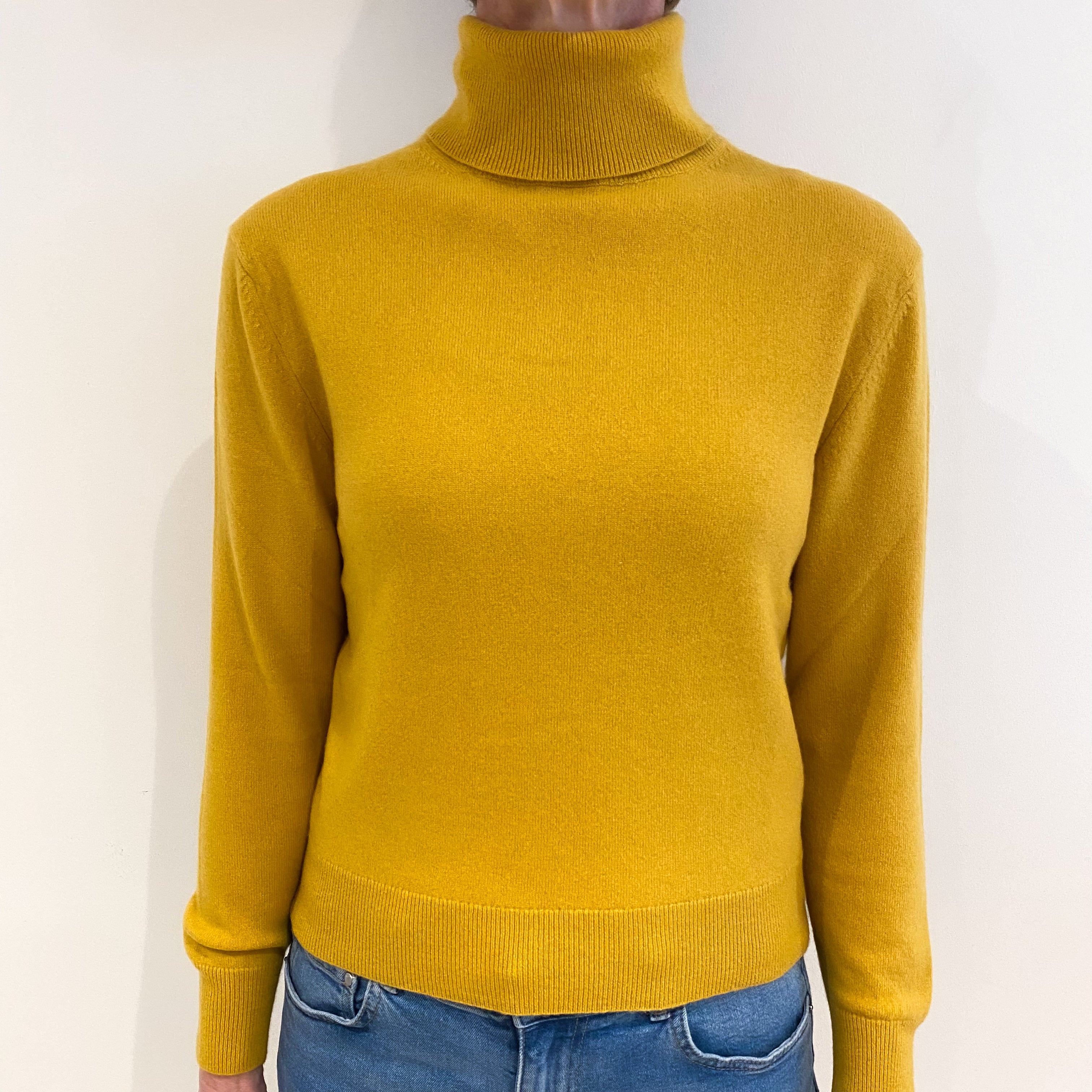 Mustard Yellow Cashmere Polo Neck Jumper Small