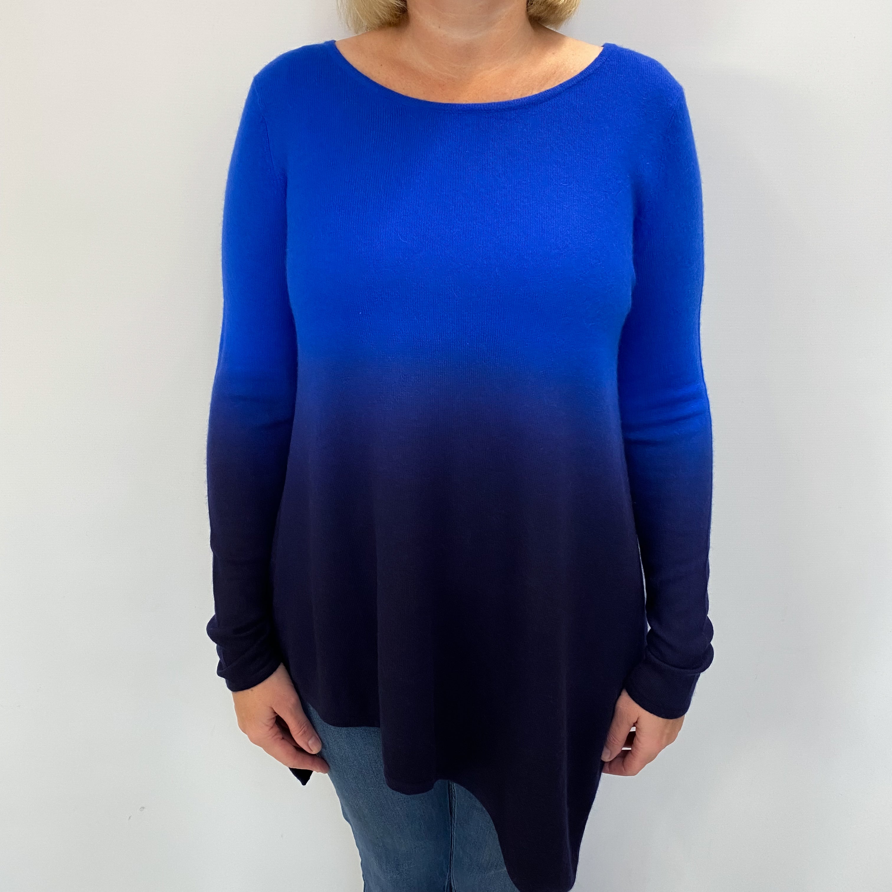 Neiman Marcus Azure Blue Ombre Cashmere Crew Neck Jumper Large
