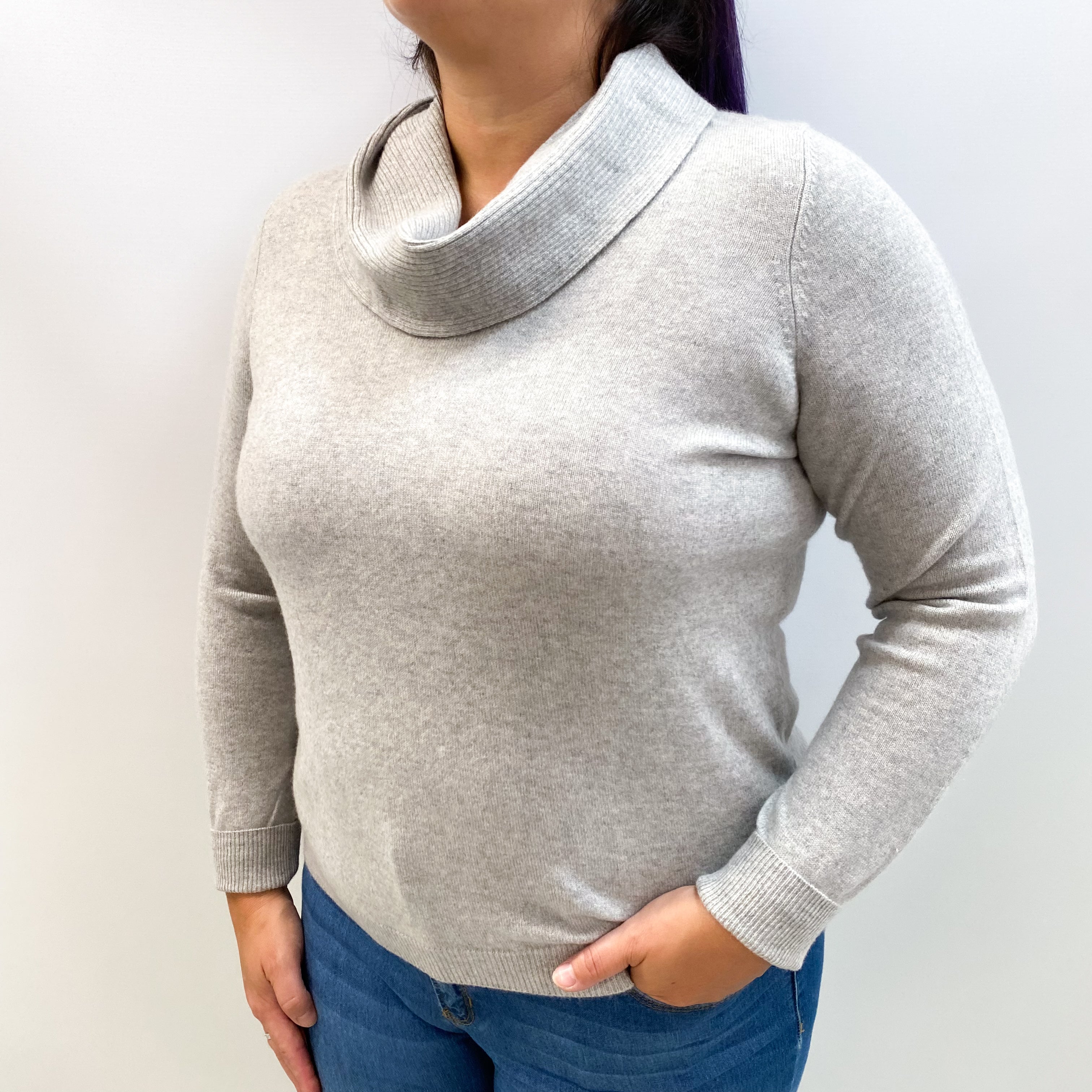 Smoke Grey Cashmere Cowl Neck Jumper Large