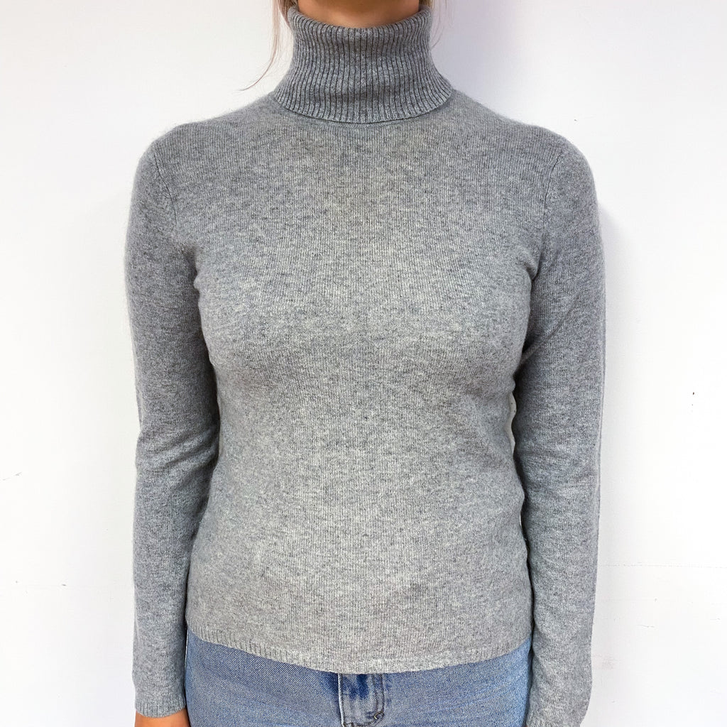 Smoke Grey Cashmere Polo Neck Jumper Small