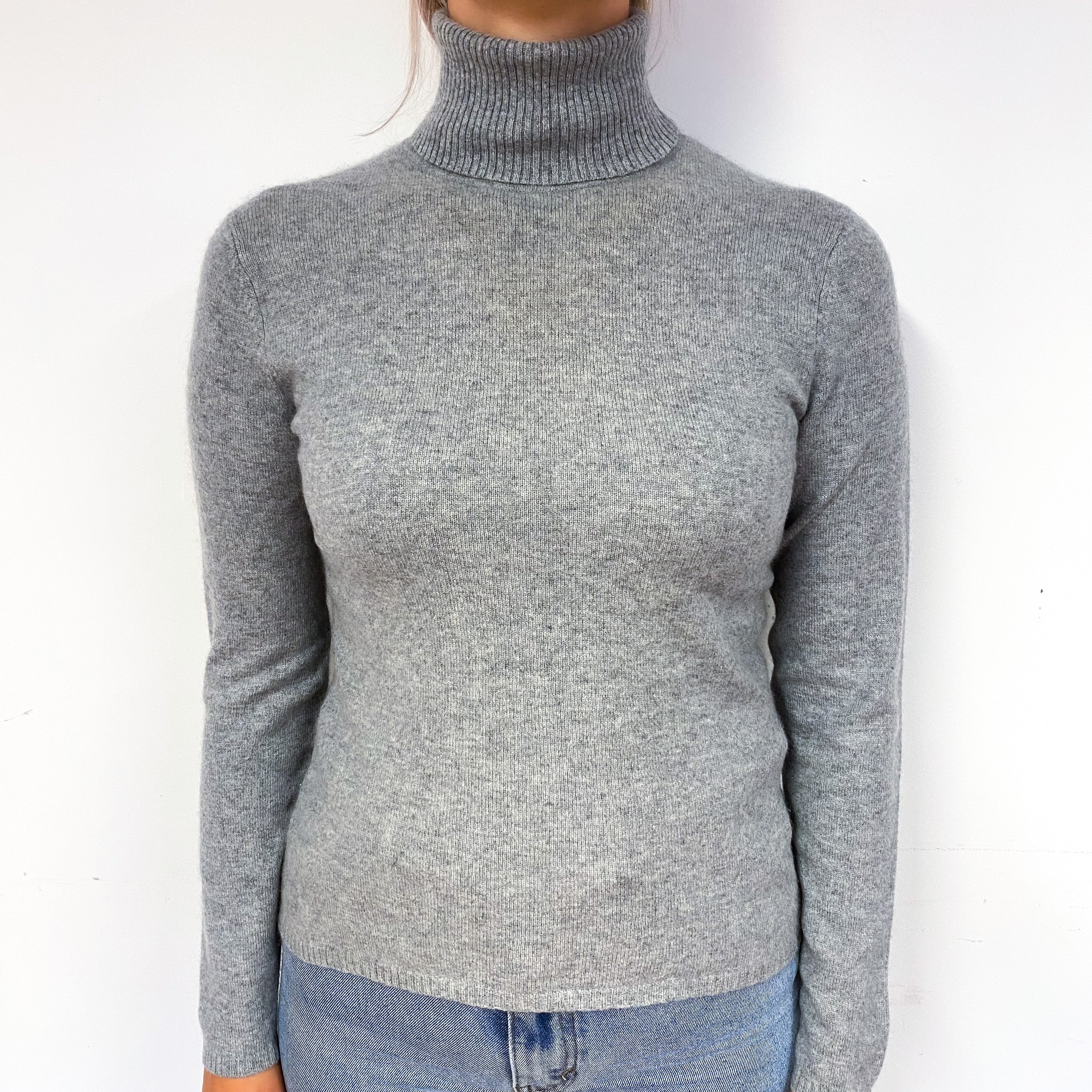 Smoke Grey Cashmere Polo Neck Jumper Small