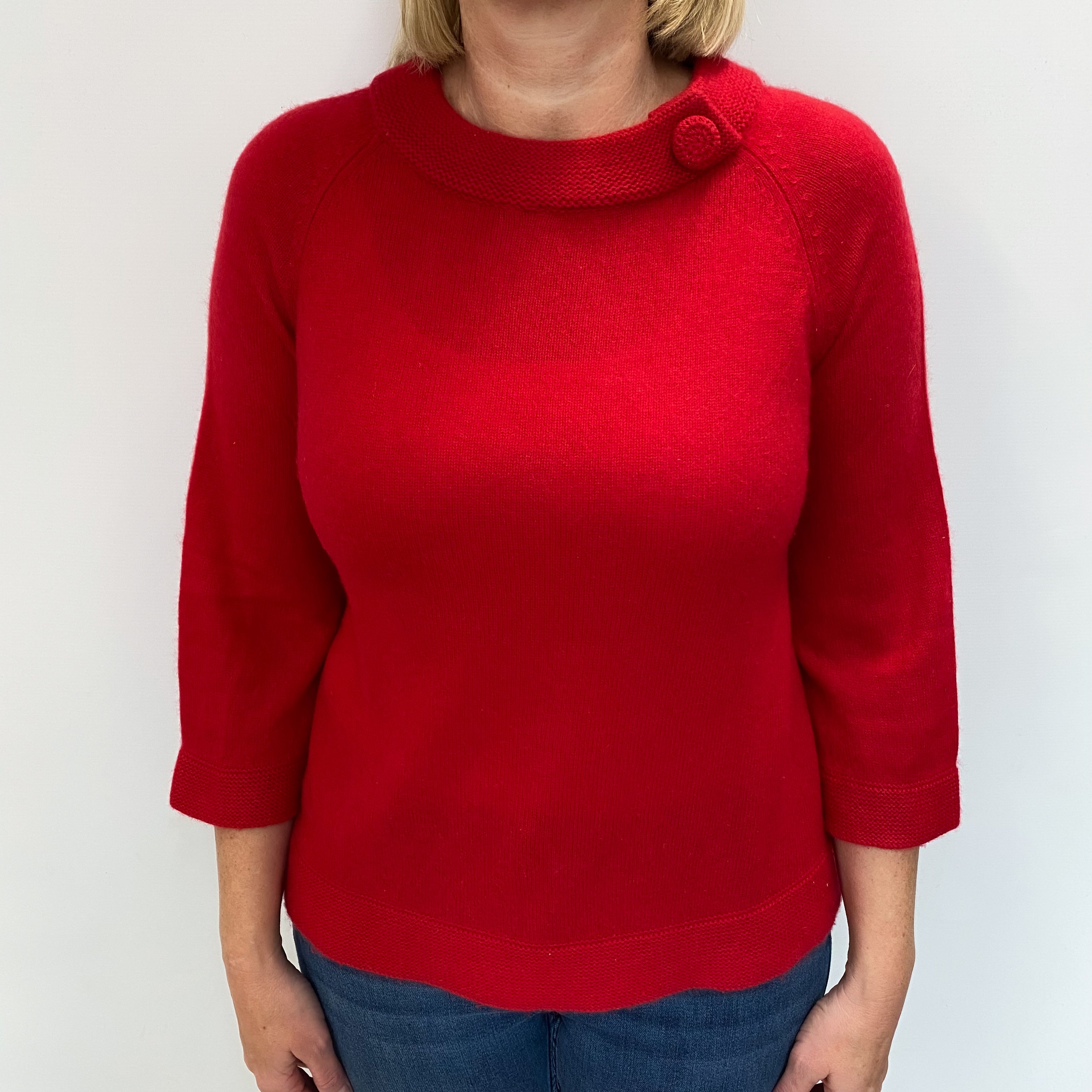 Post Box Red Cashmere Turtle Neck Jumper Large