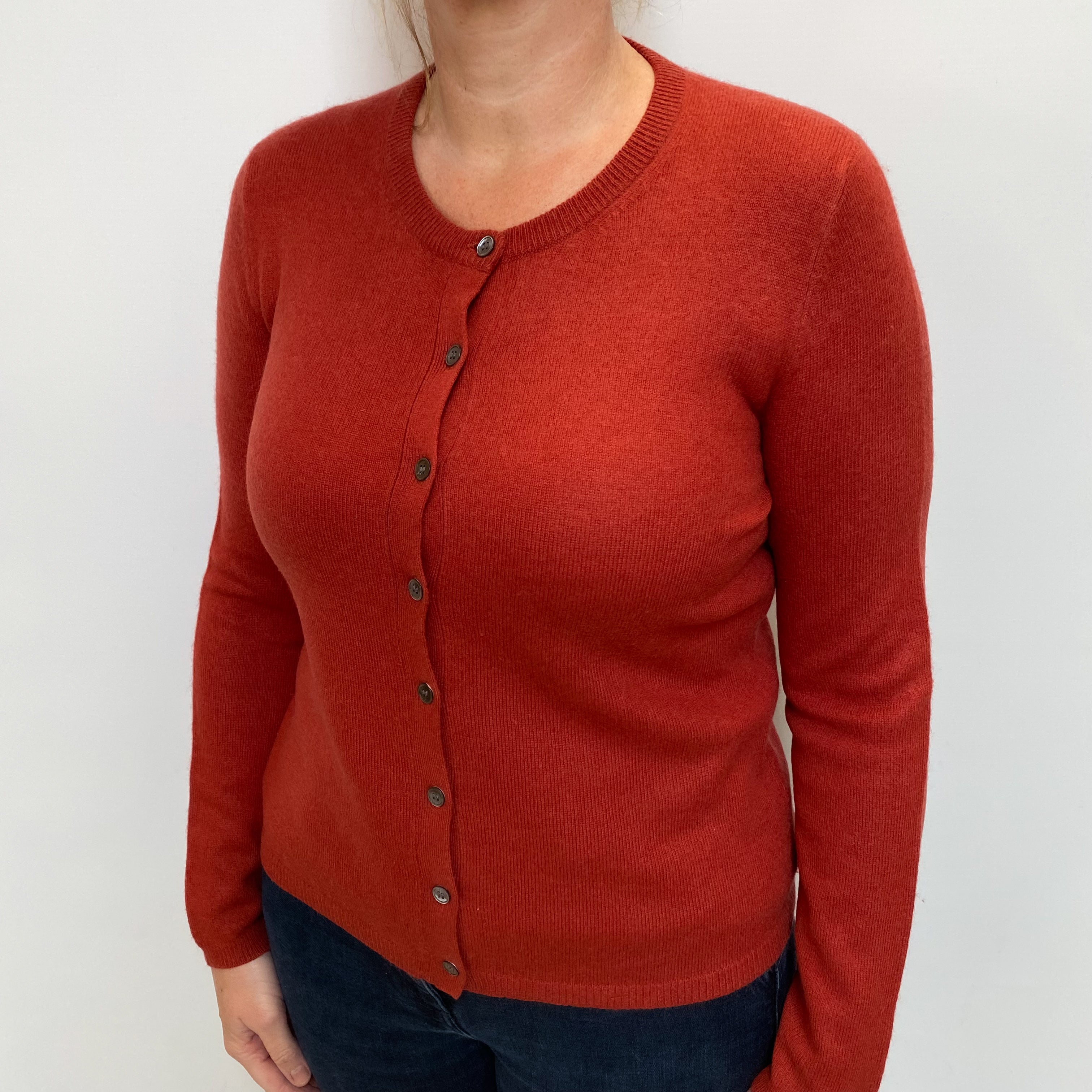 Burnt Orange Cashmere Crew Neck Cardigan Large
