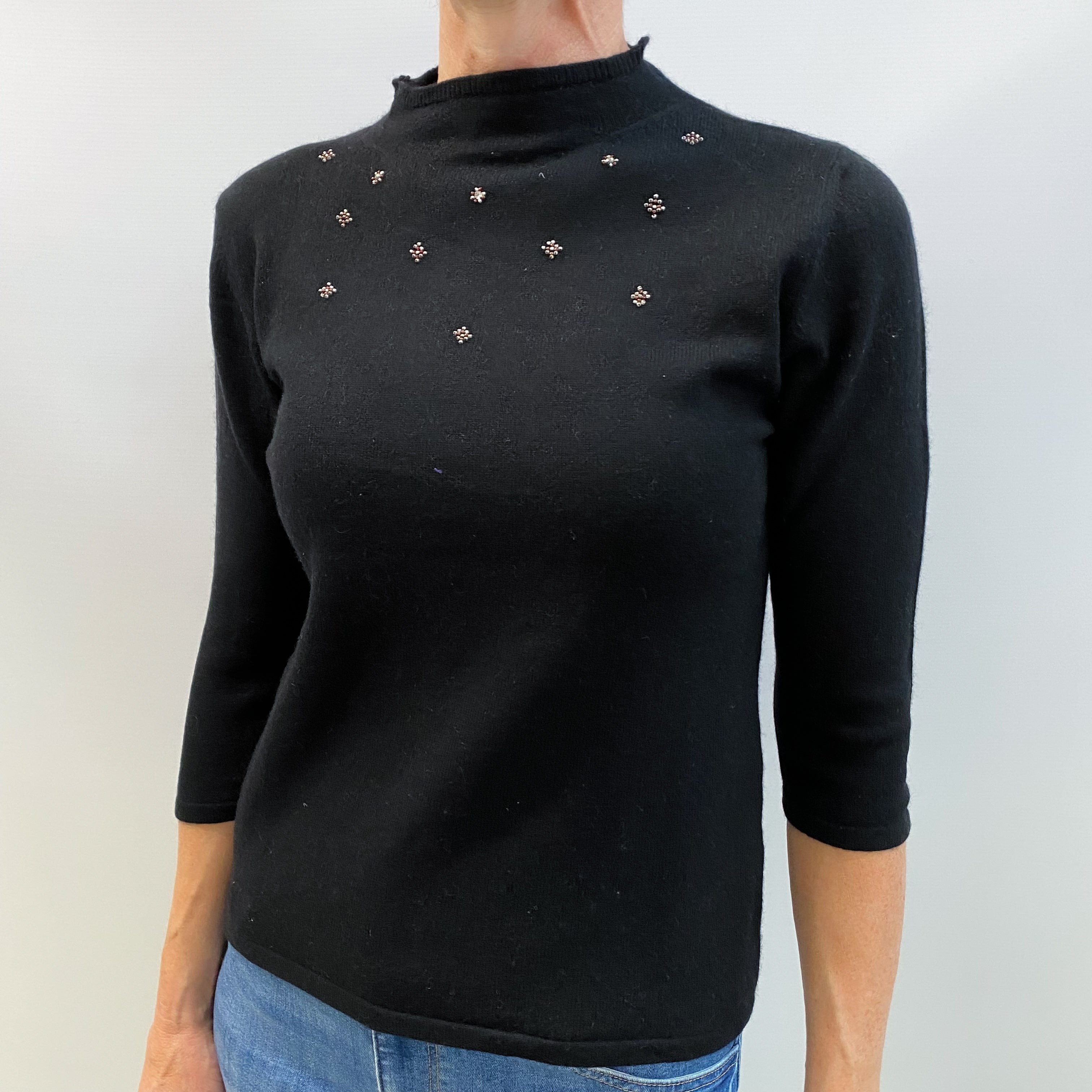 Black Cashmere High Crew Neck Jumper Small
