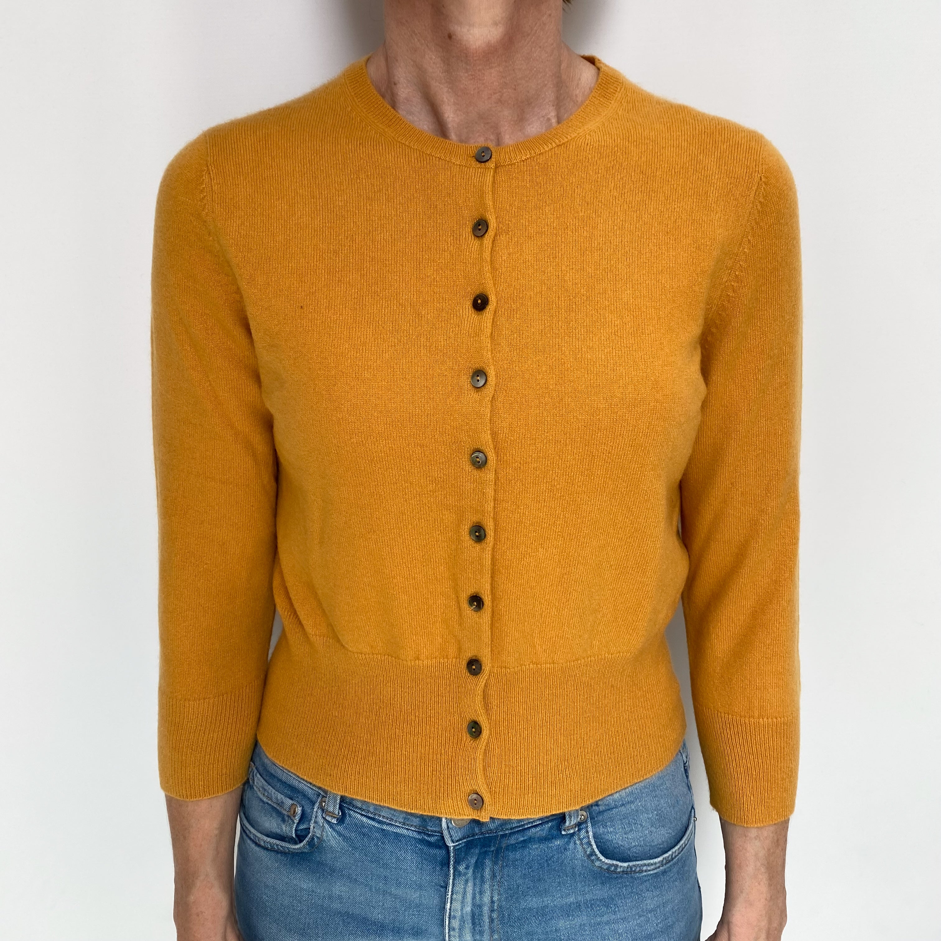 Marigold Orange Cashmere Crew Neck Cardigan Small