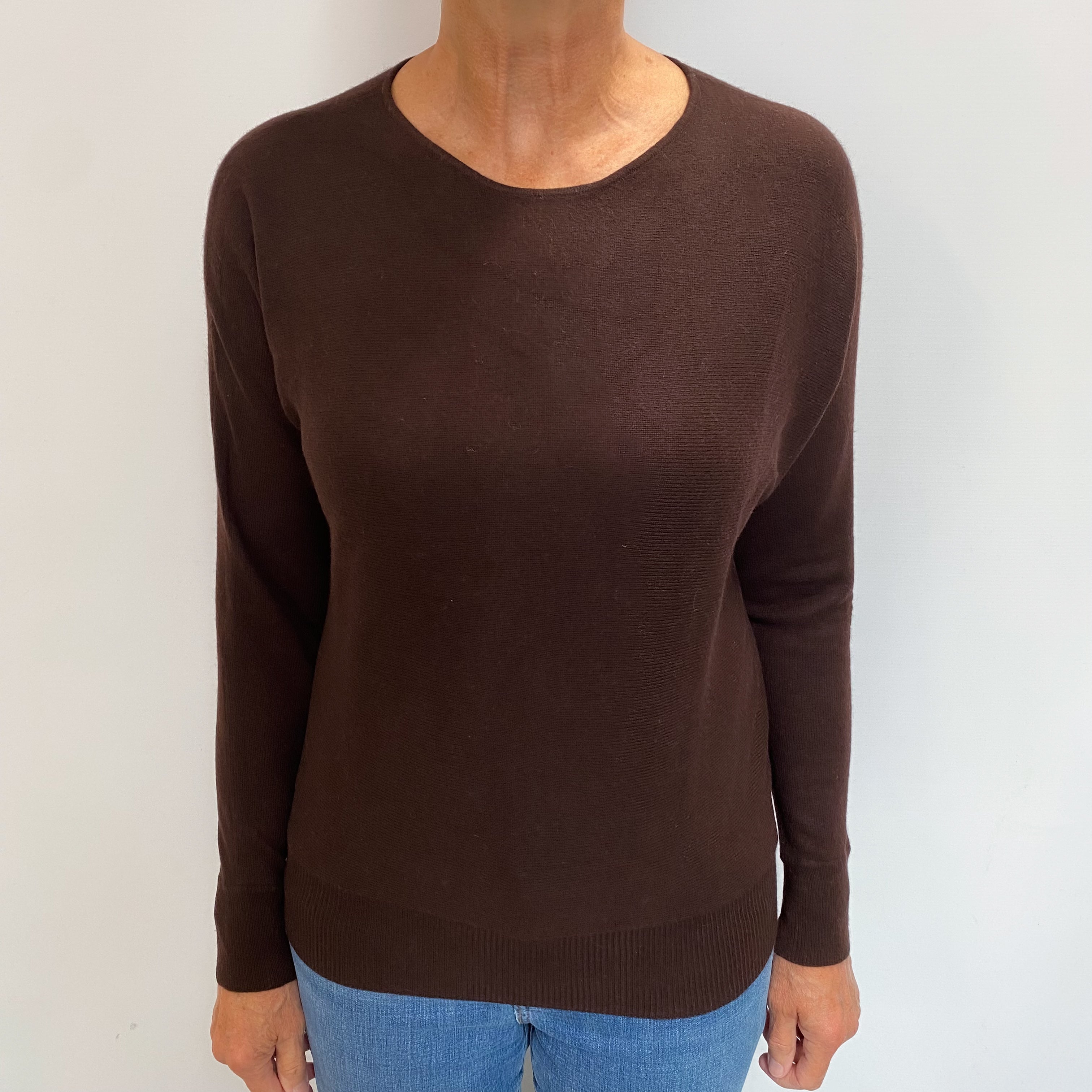 Dark Chocolate Brown Cashmere Crew Neck Jumper Medium