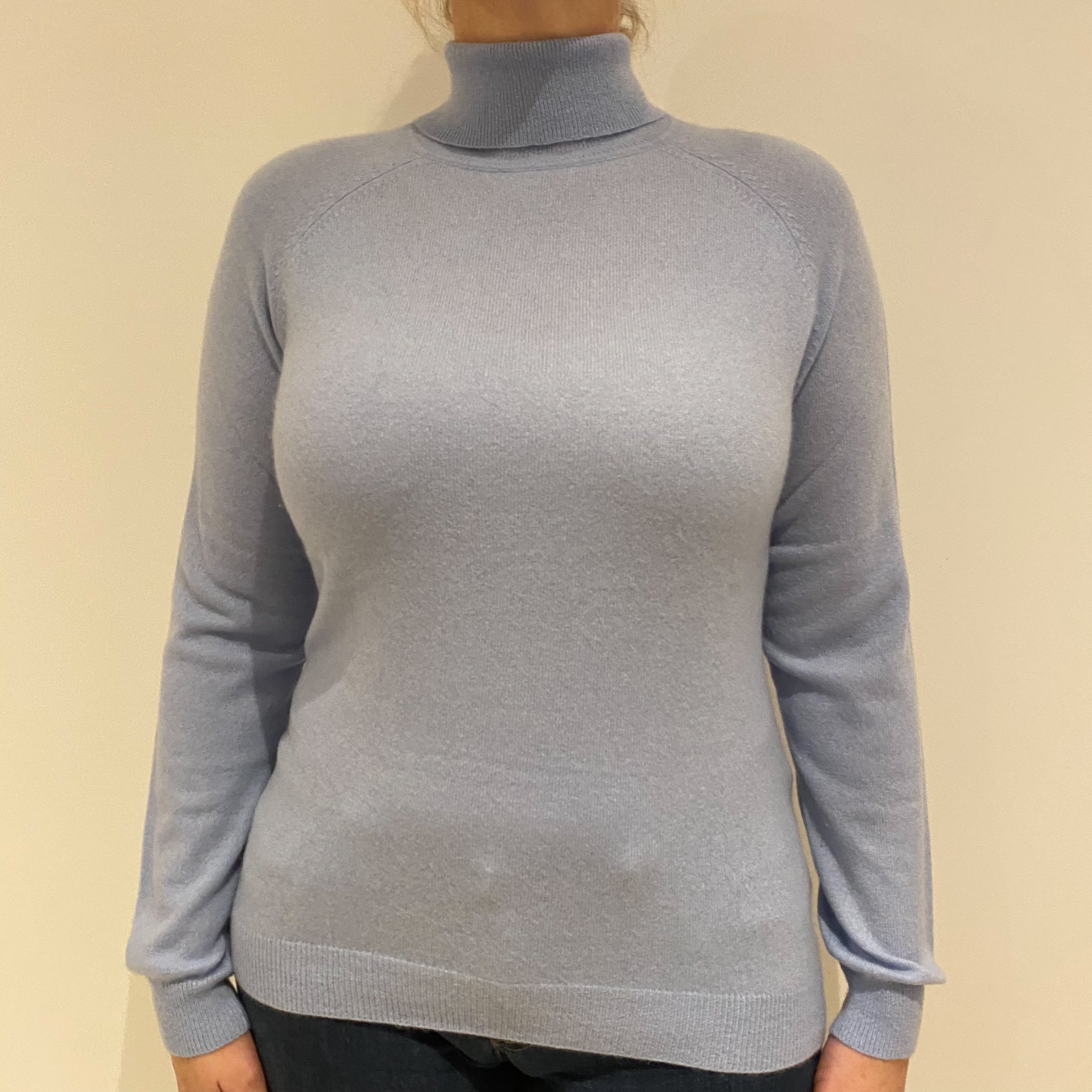 Powder Blue Cashmere Polo Neck Jumper Large