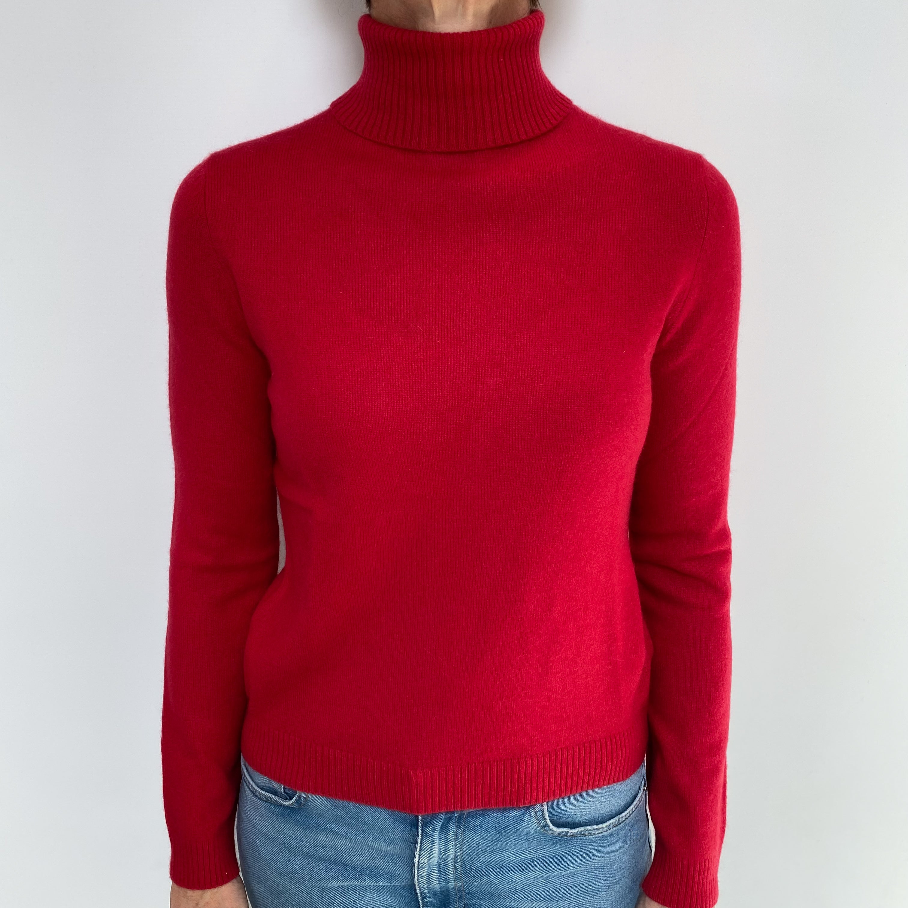 Berry Red Cashmere Polo Neck Jumper Small