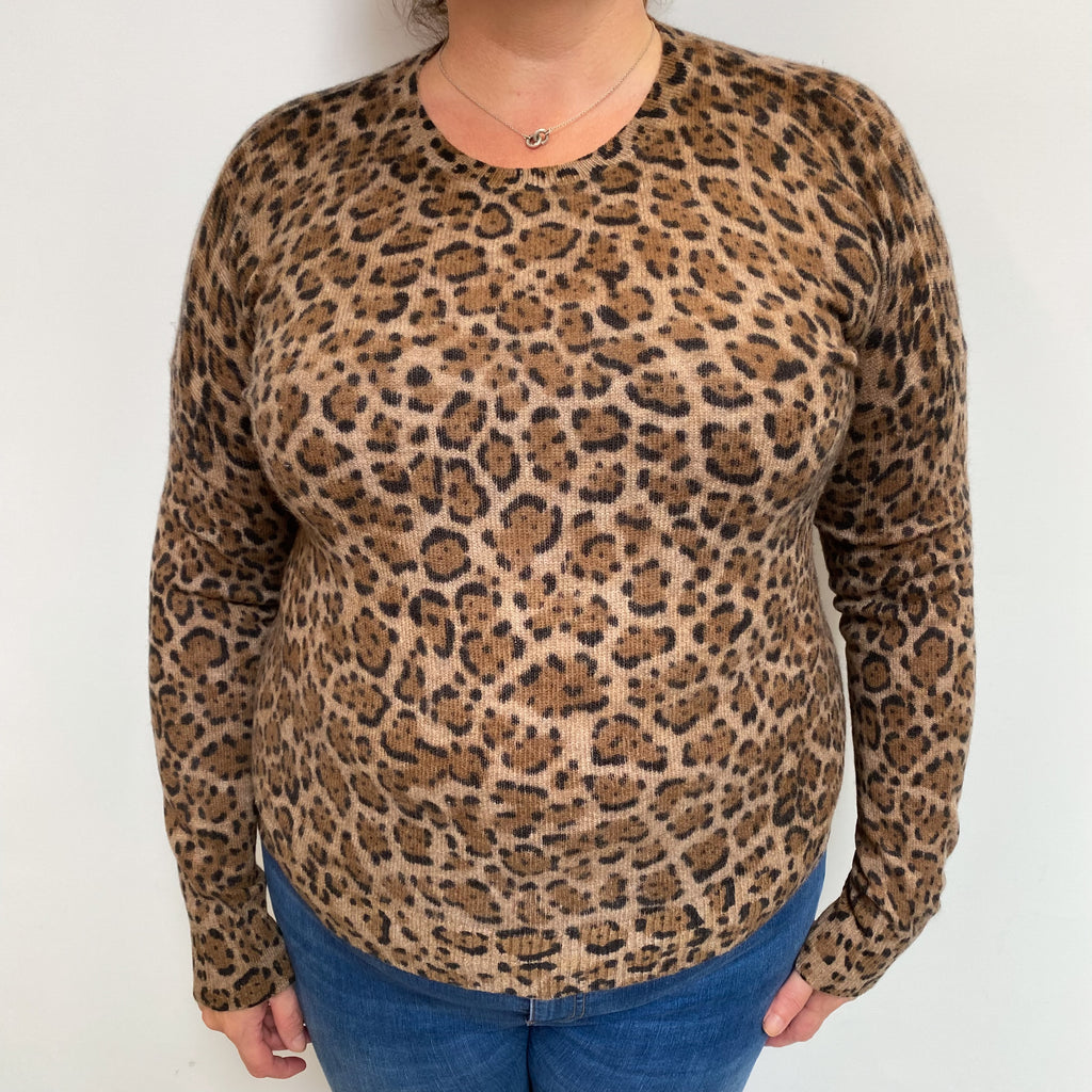 Brown Animal Print Cashmere Crew Neck Jumper Extra Large