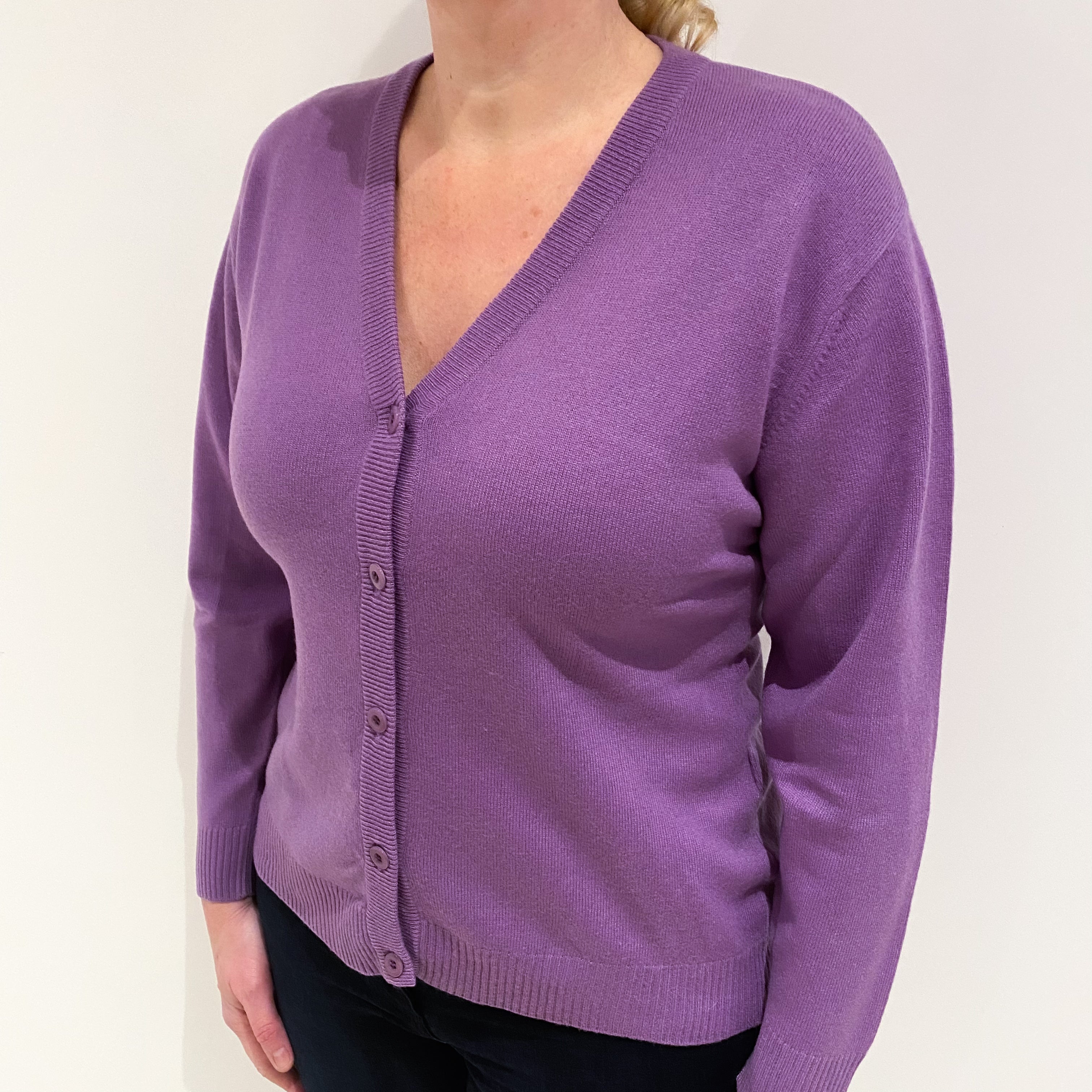 Periwinkle Purple Cashmere V Neck Cardigan Large