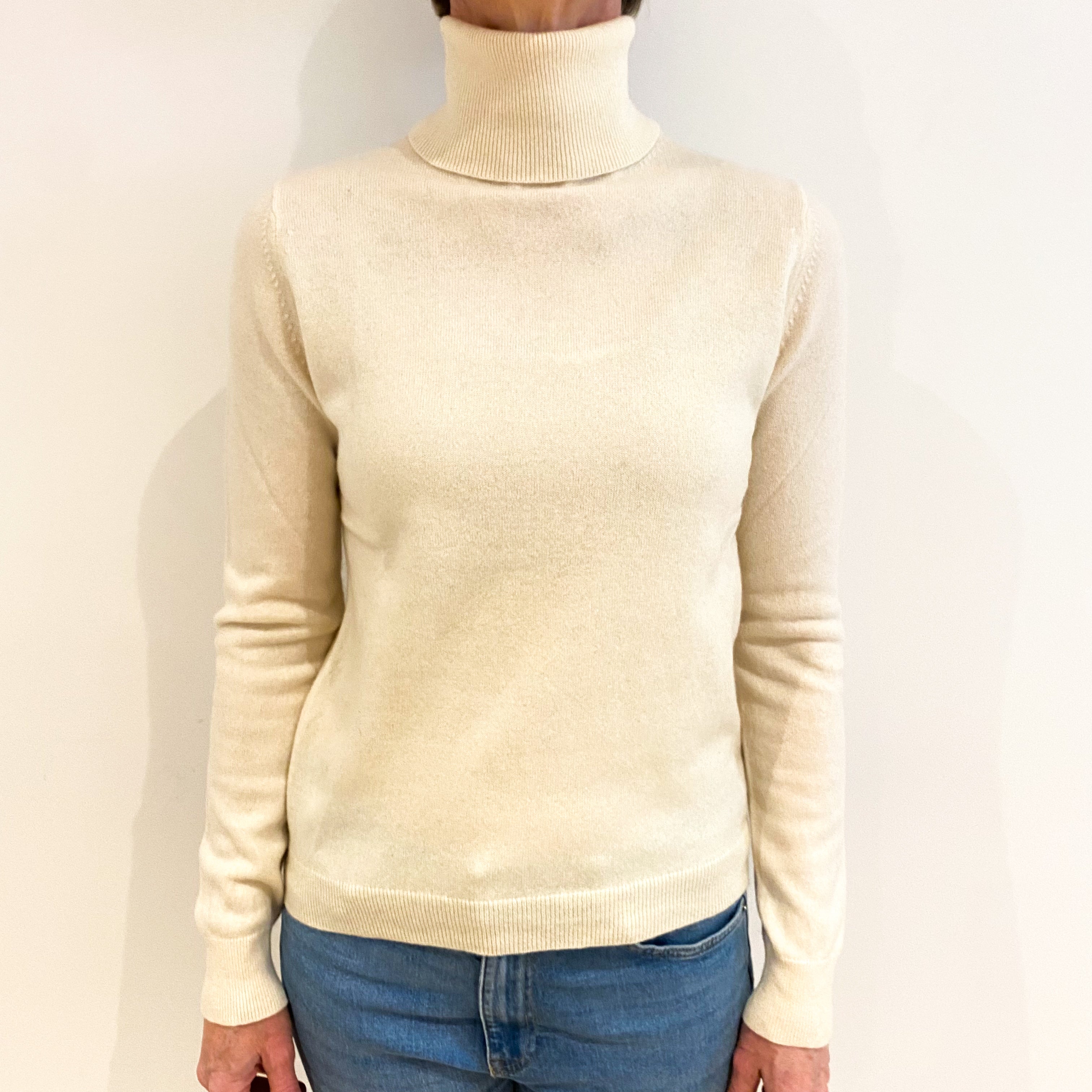 Vanilla Cream Cashmere Polo Neck Jumper Small